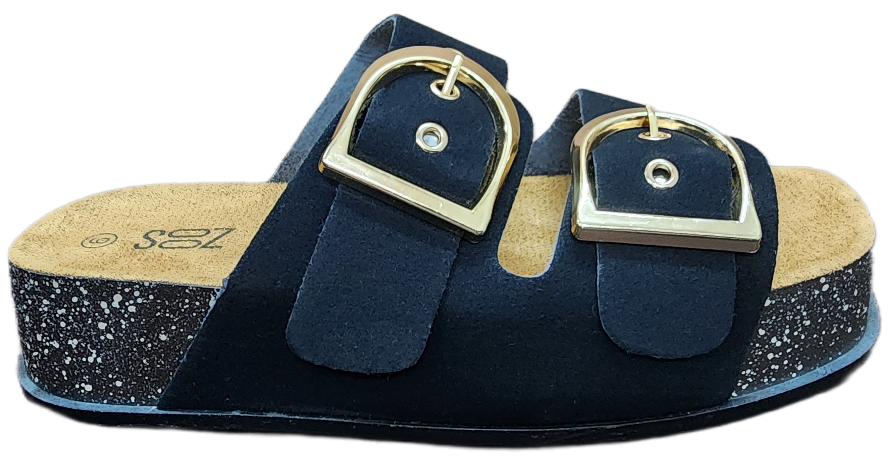 Platform Sandals Black Cork/Gold Buckle F0270-340