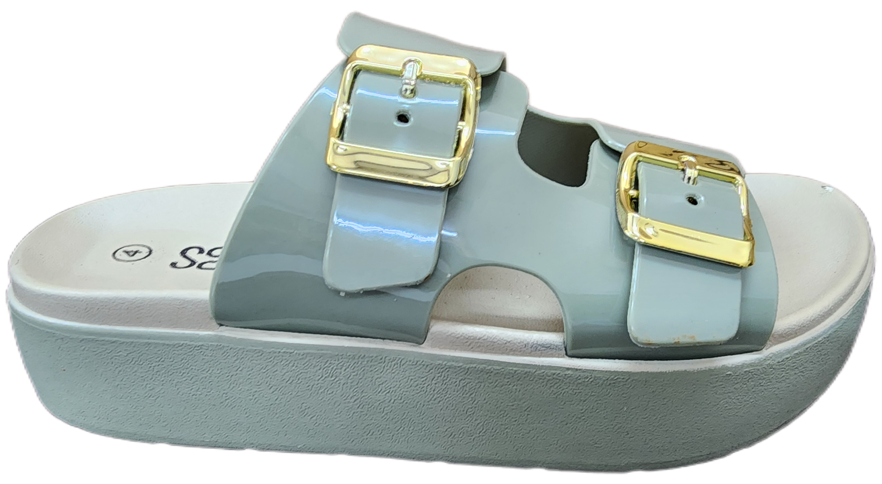 Ladies Platform Sandle PU Sage Gold Buckle F0270-30