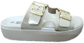 Ladies Platform Sandle PU Taupe Gold Buckle F0270-30