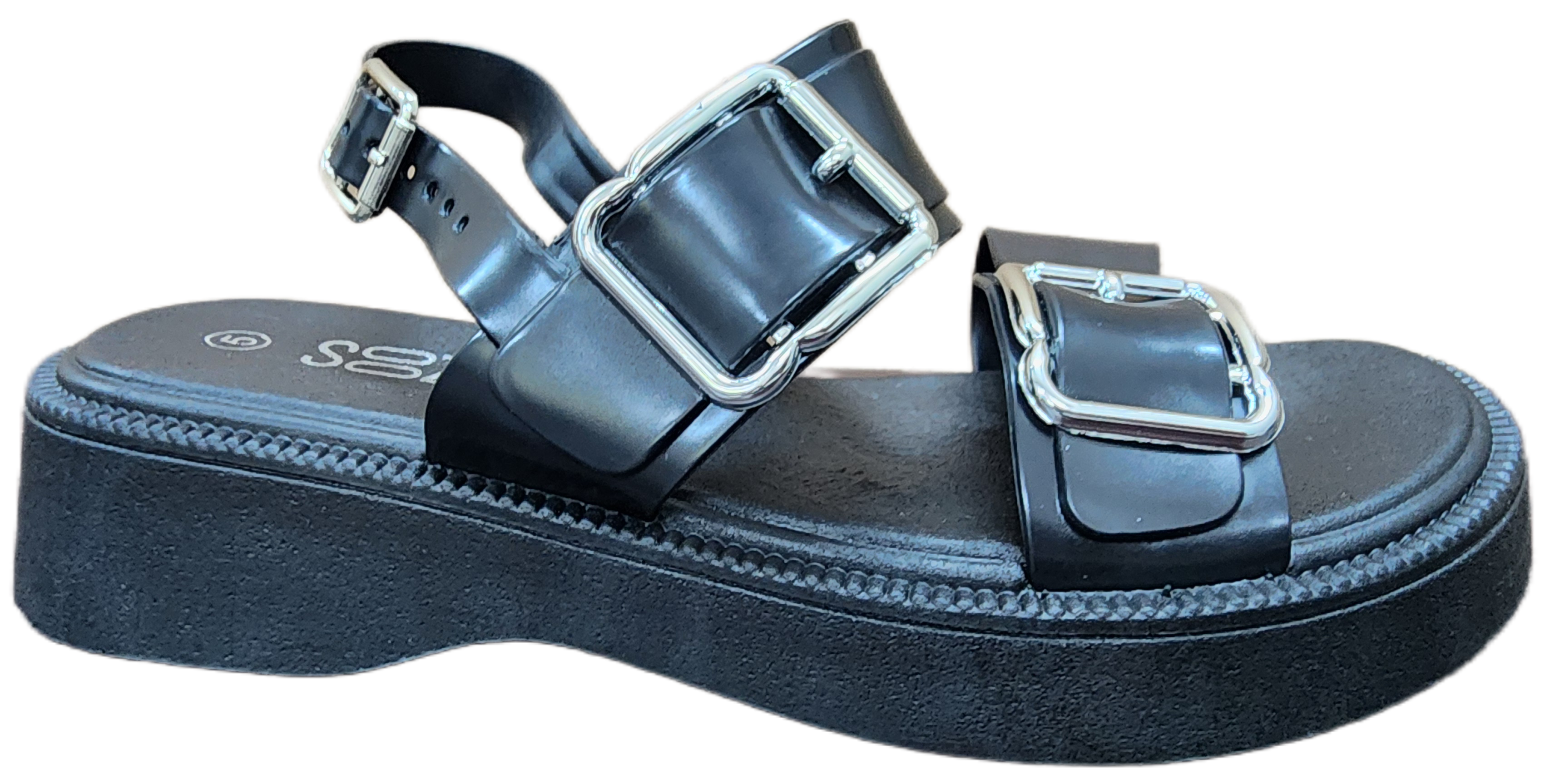 Ladies Sandal PU Buckle Black F0271-1