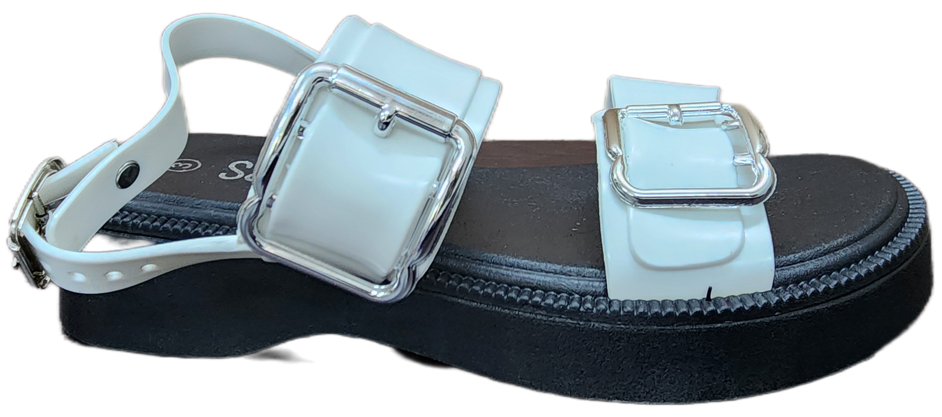 Ladies Sandal PU Buckle White F0271-1