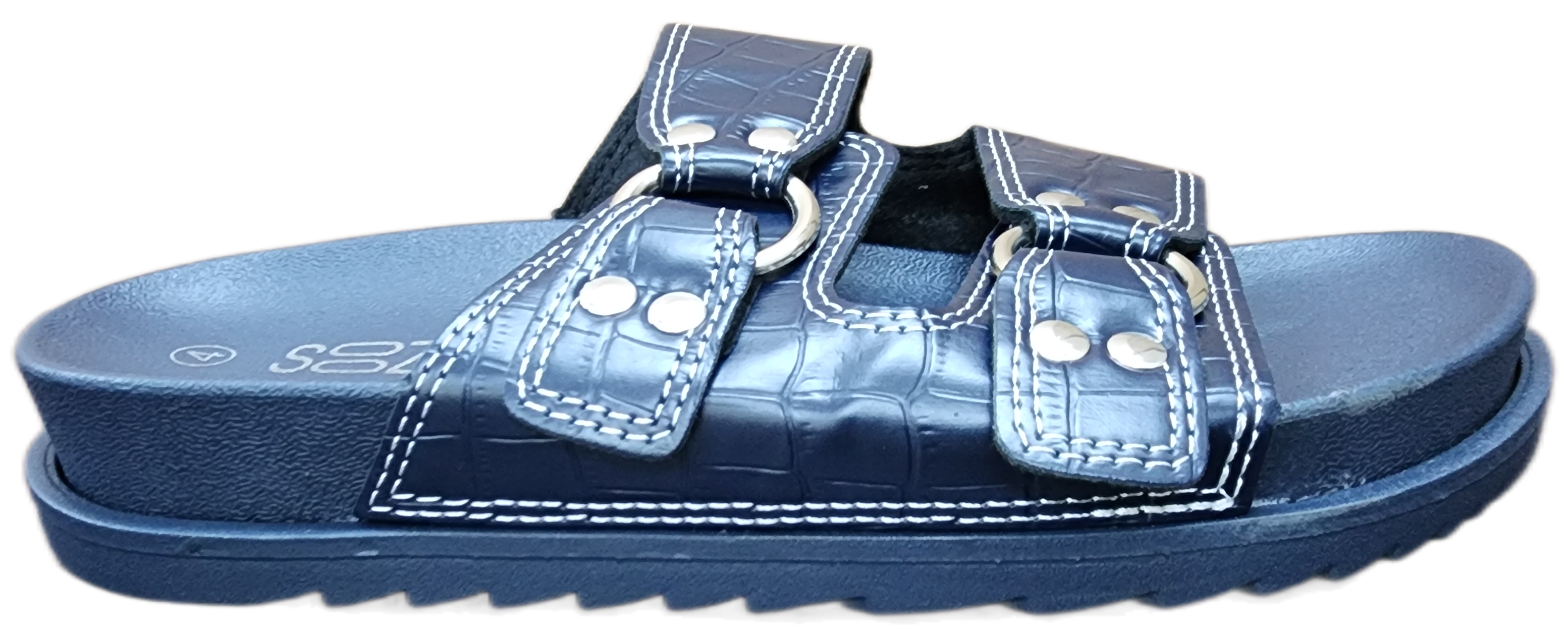 Ladies Clog Sandle Buckle Navy F0218-8