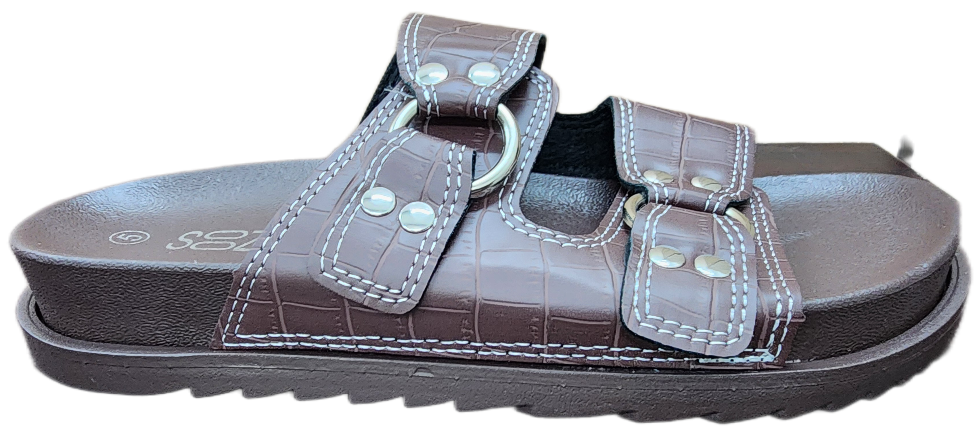 Ladies Clog Sandle Buckle Choc F0218-8