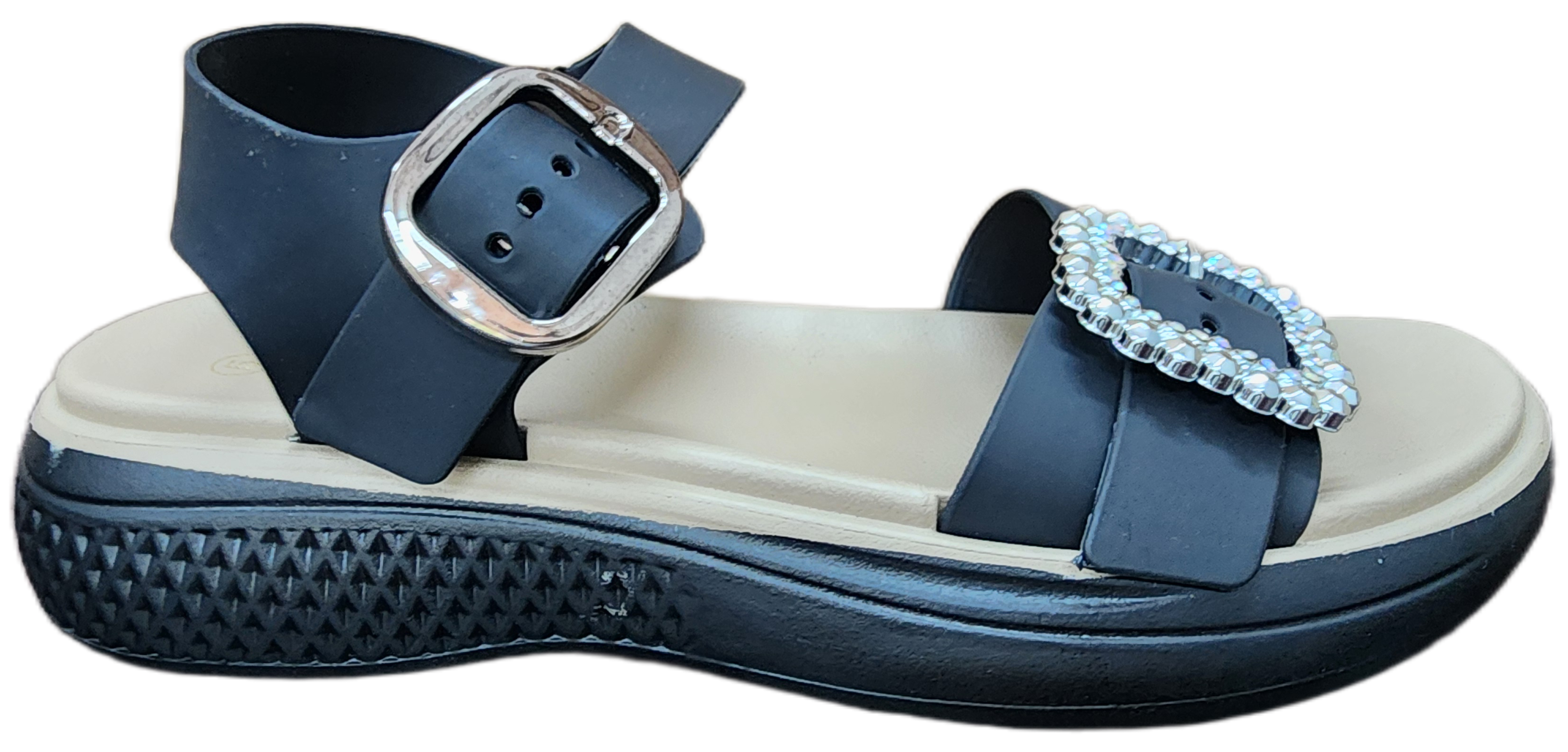 Ladies Sandal Black Buckle F0248-311