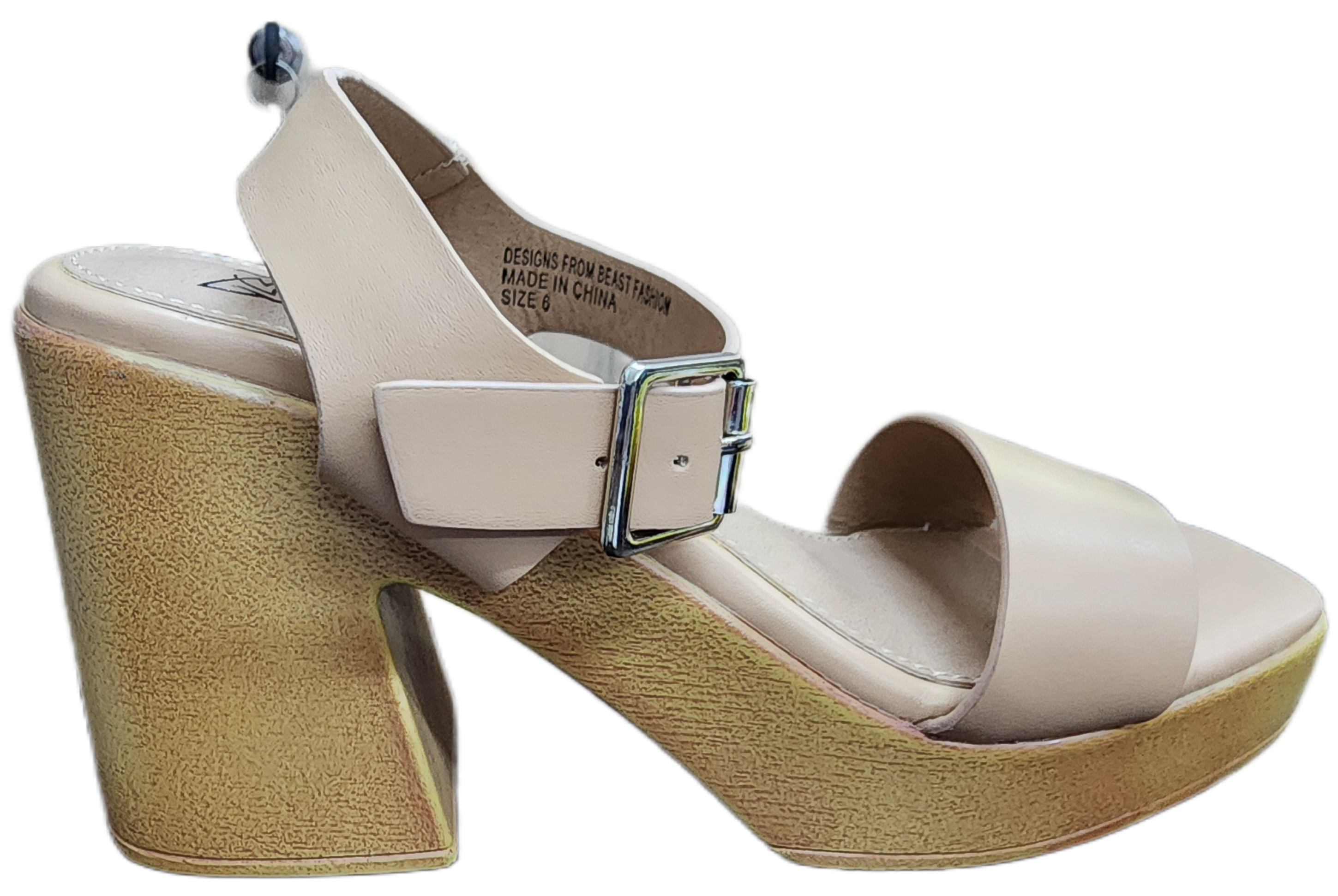 Ladies PU Block High Heel Nude WIN-1341
