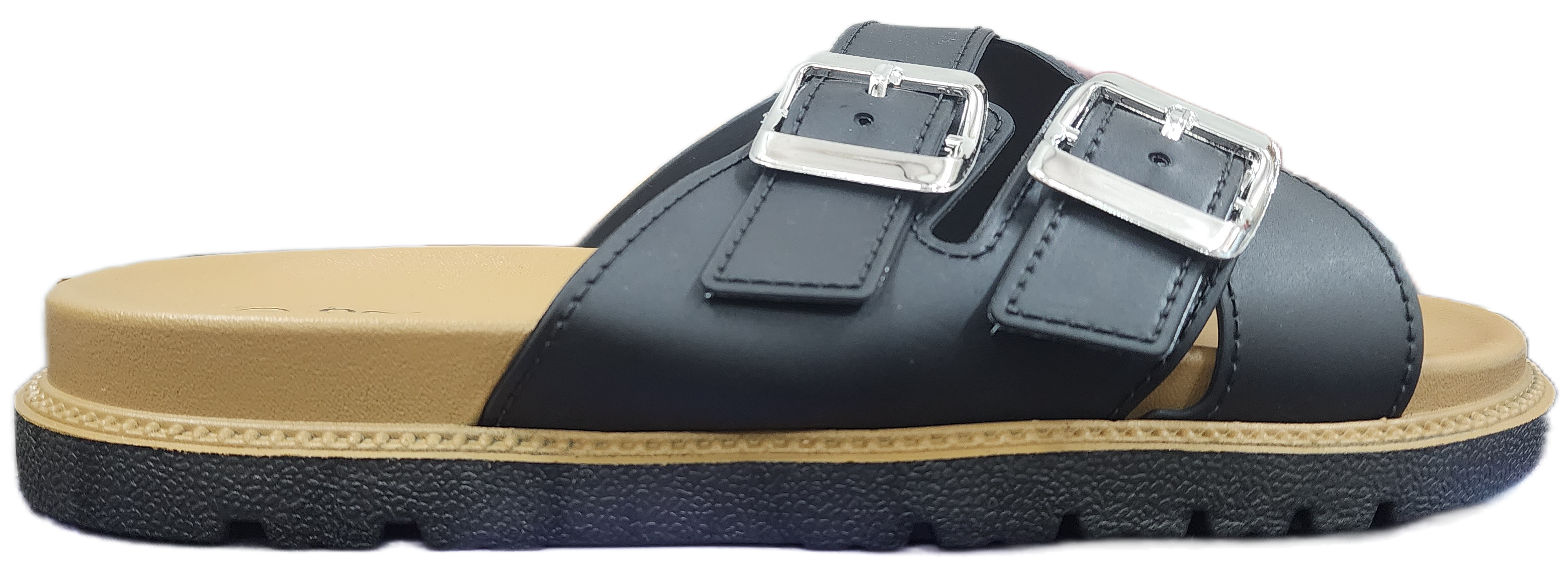 Ladied Black Strap Sandle Silver Buckle F0258-162