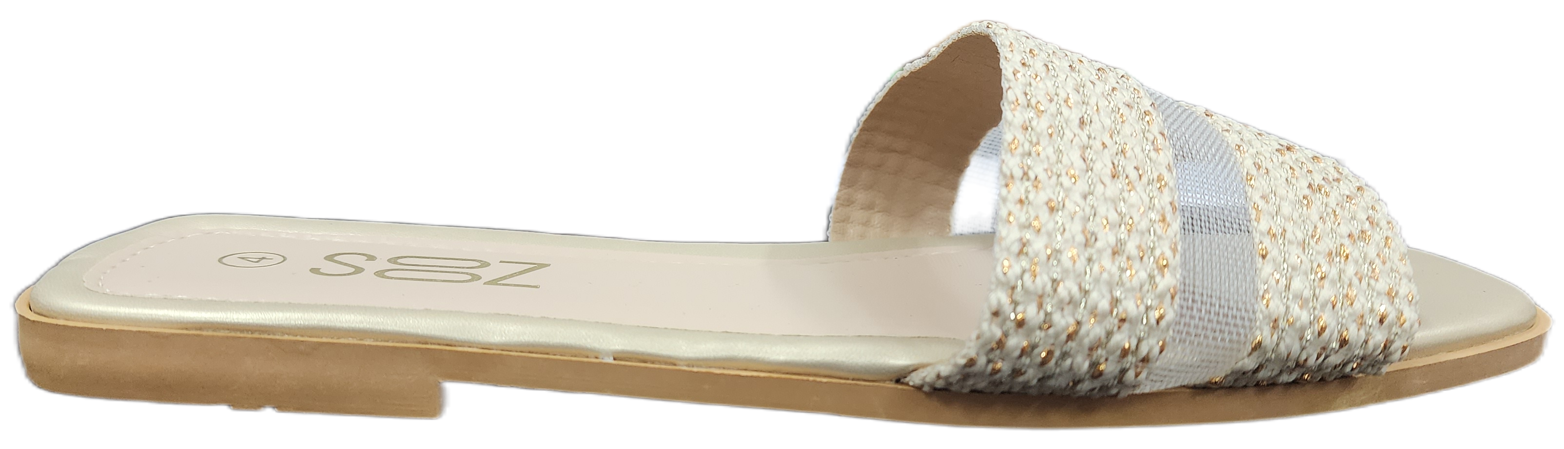 Ladies Flat Sandal Beige/Gold SJ008