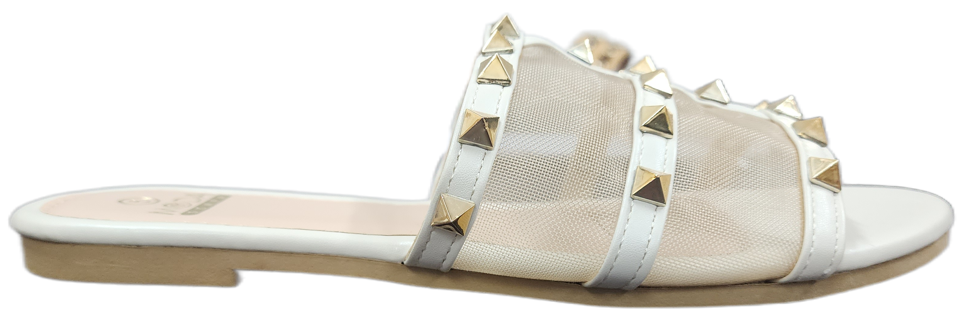 Ladies Gold Studded Flat Sandal Beige YT283