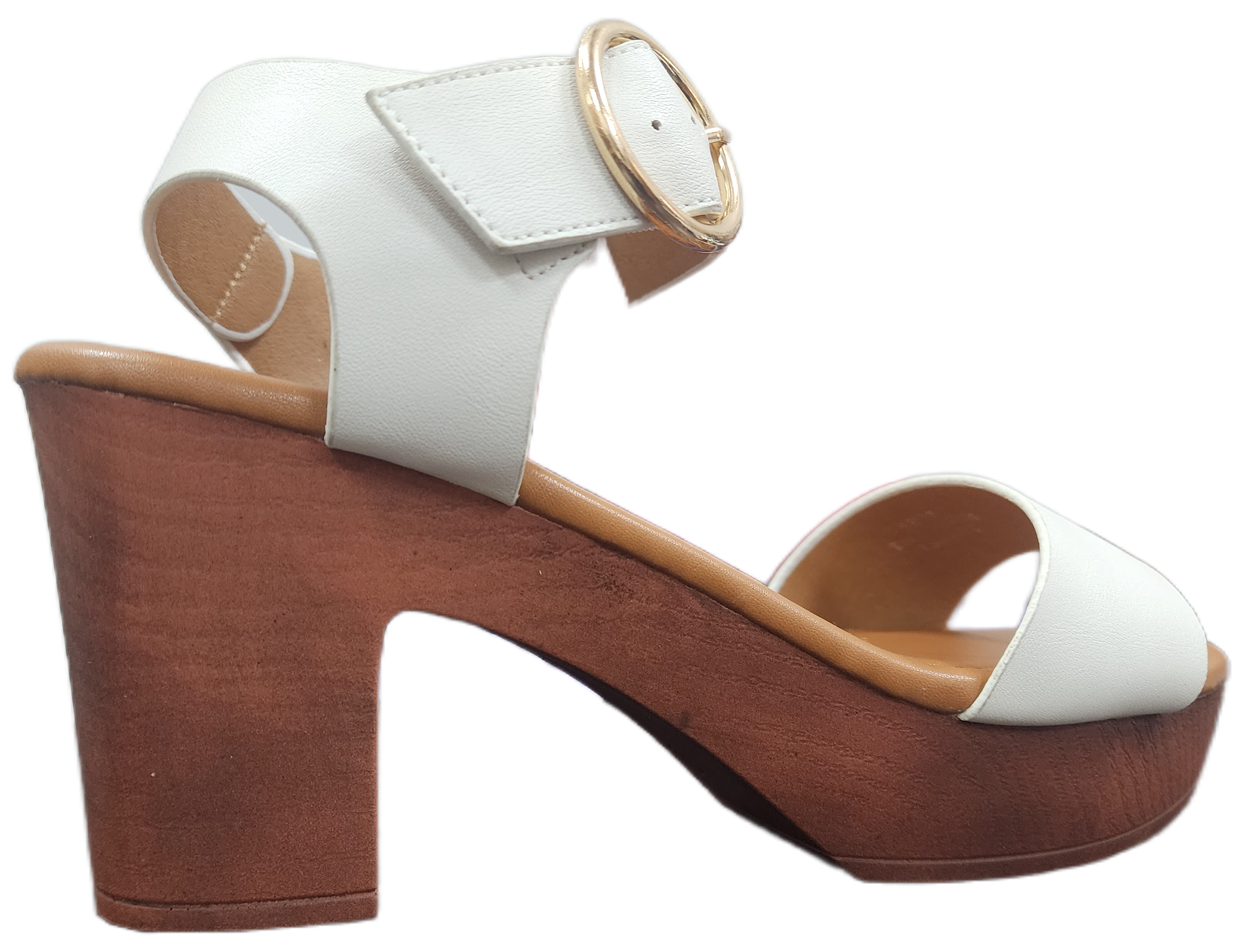 Ladies Block Heel Pleather White WIN-1436