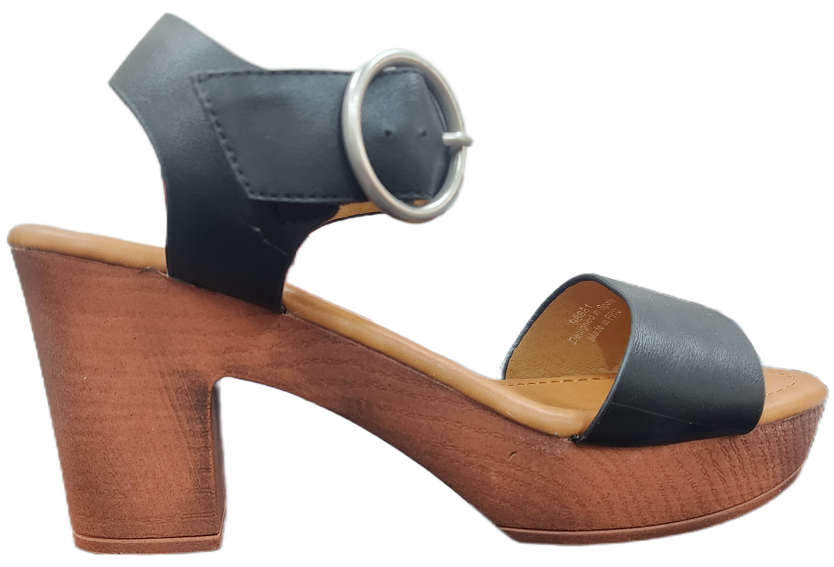 Ladies Block Heel Pleather Black WIN-1436