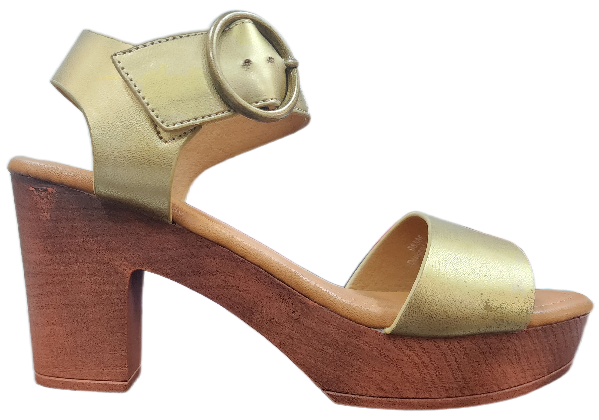 Ladies Block Heel Pleather Gold WIN-1436