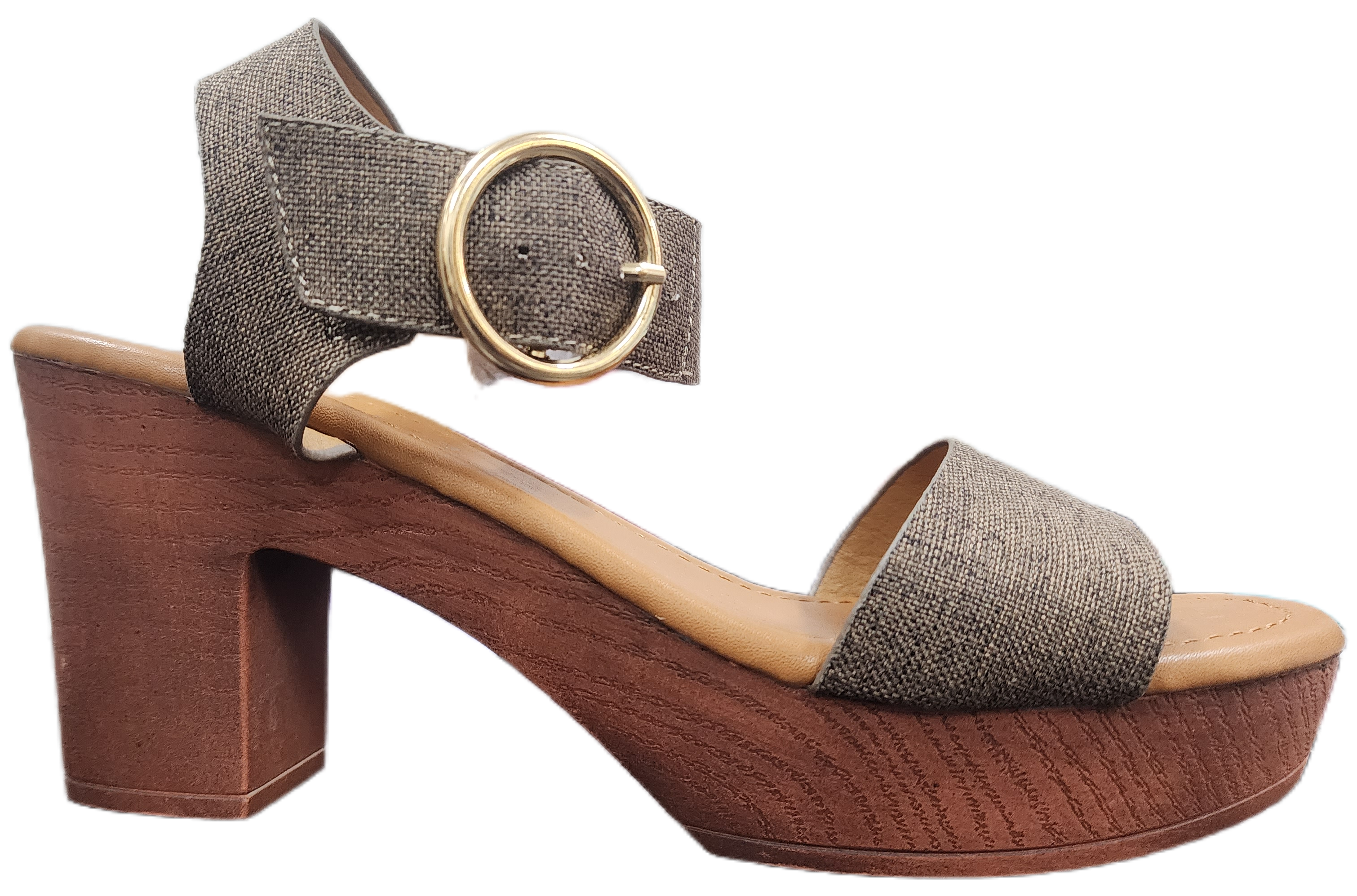 Ladies Block Heel Pleather Grey WIN-1436