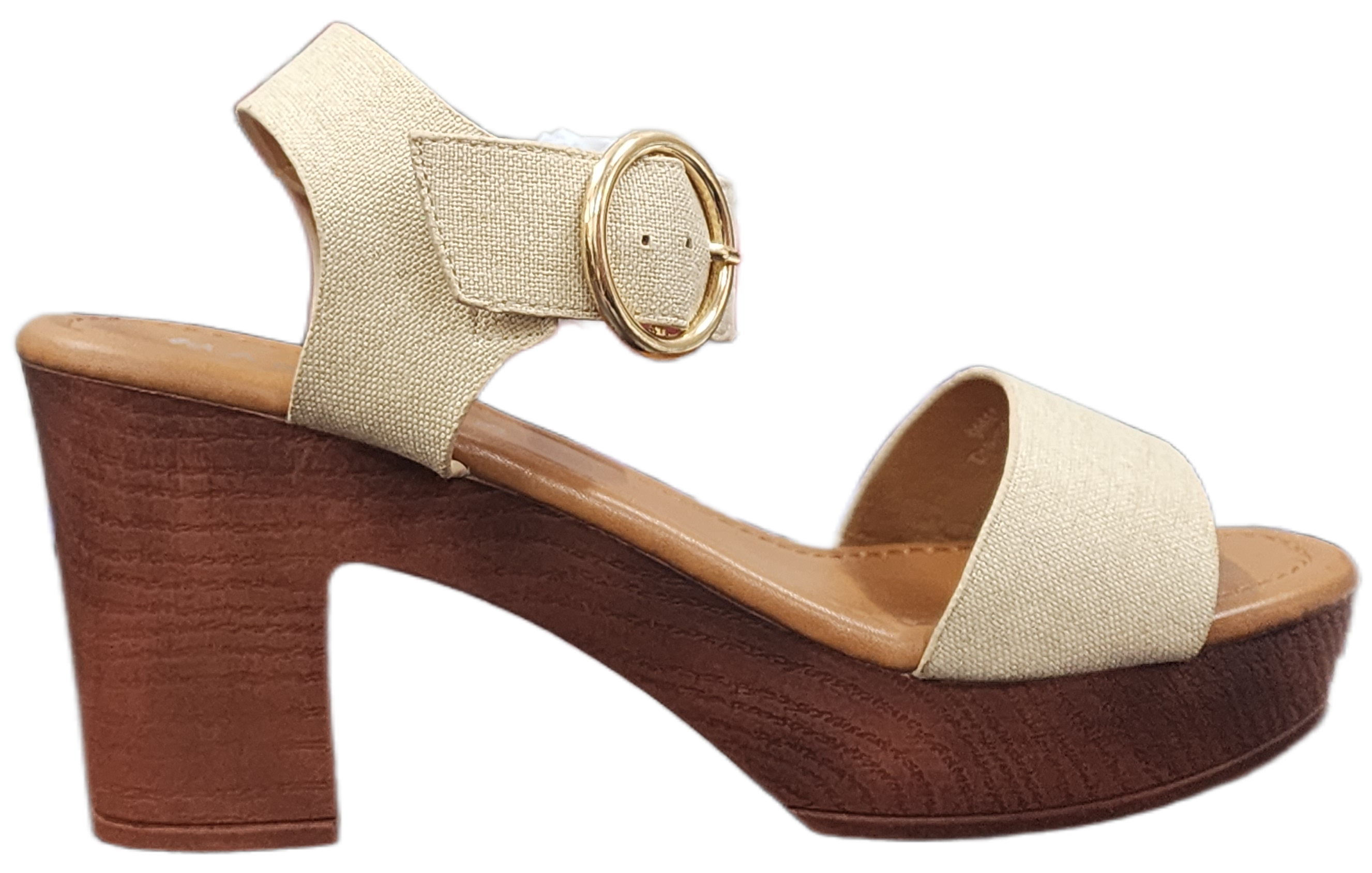 Ladies Block Heel Pleather Natural WIN-1436