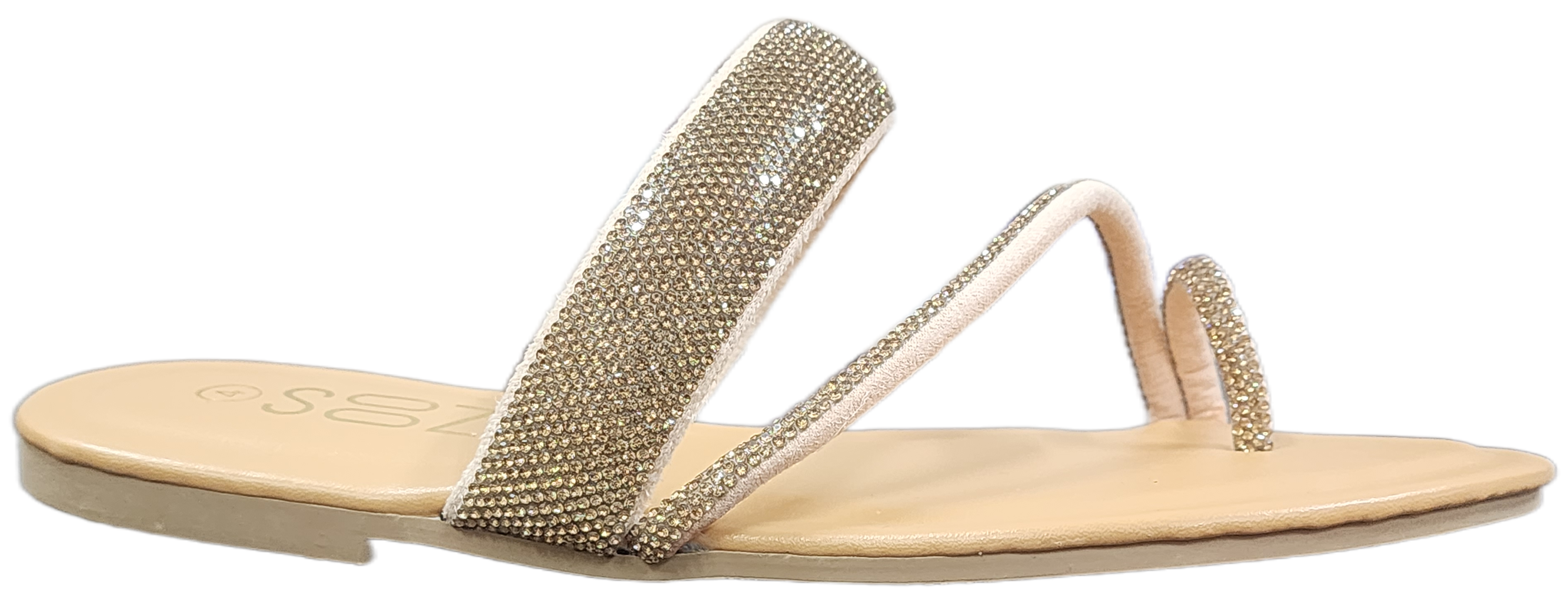 Ladies Toe Bling Stone Sandal Gold QL025