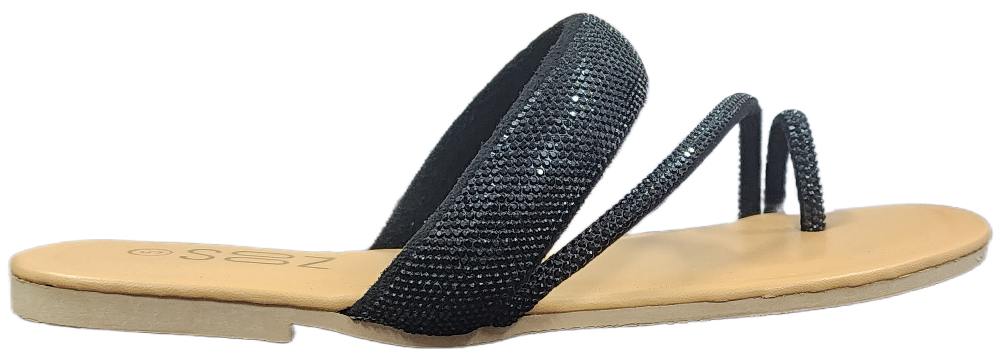 Ladies Toe Bling Stone Sandal Black QL025