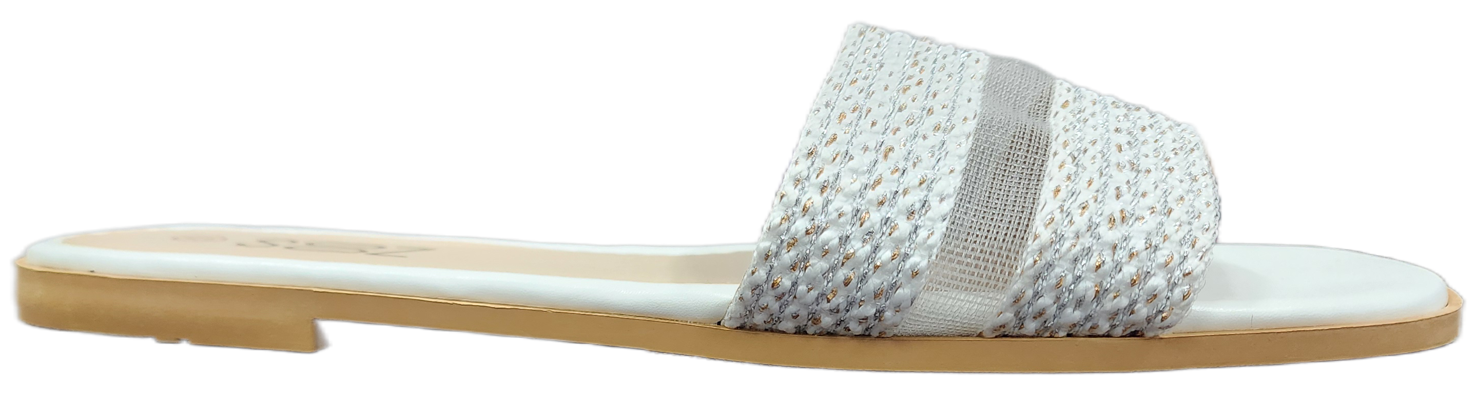 Ladies Flat Sandal White/Gold SJ008