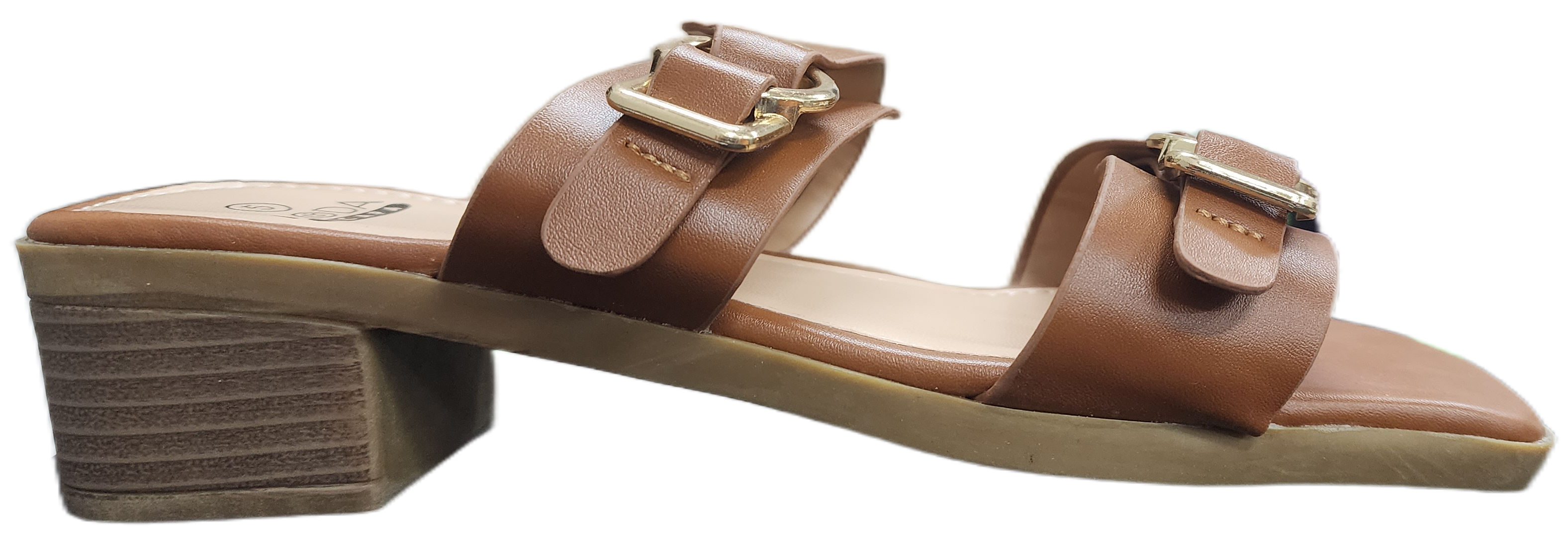 Ladies Heel Sandle Pleather Tan FJ003