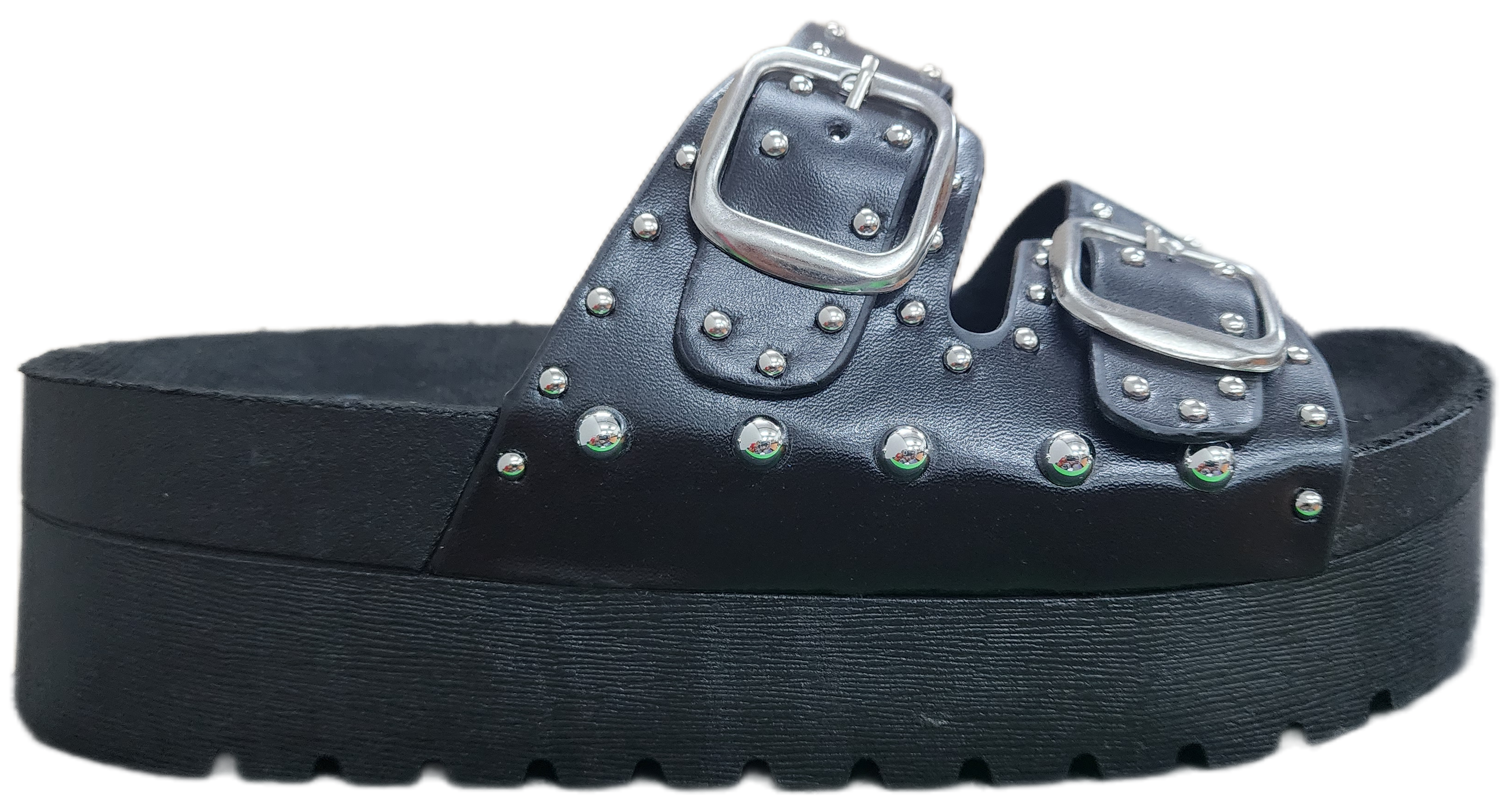 Ladies Platform Sandal Studded Black F0271-199