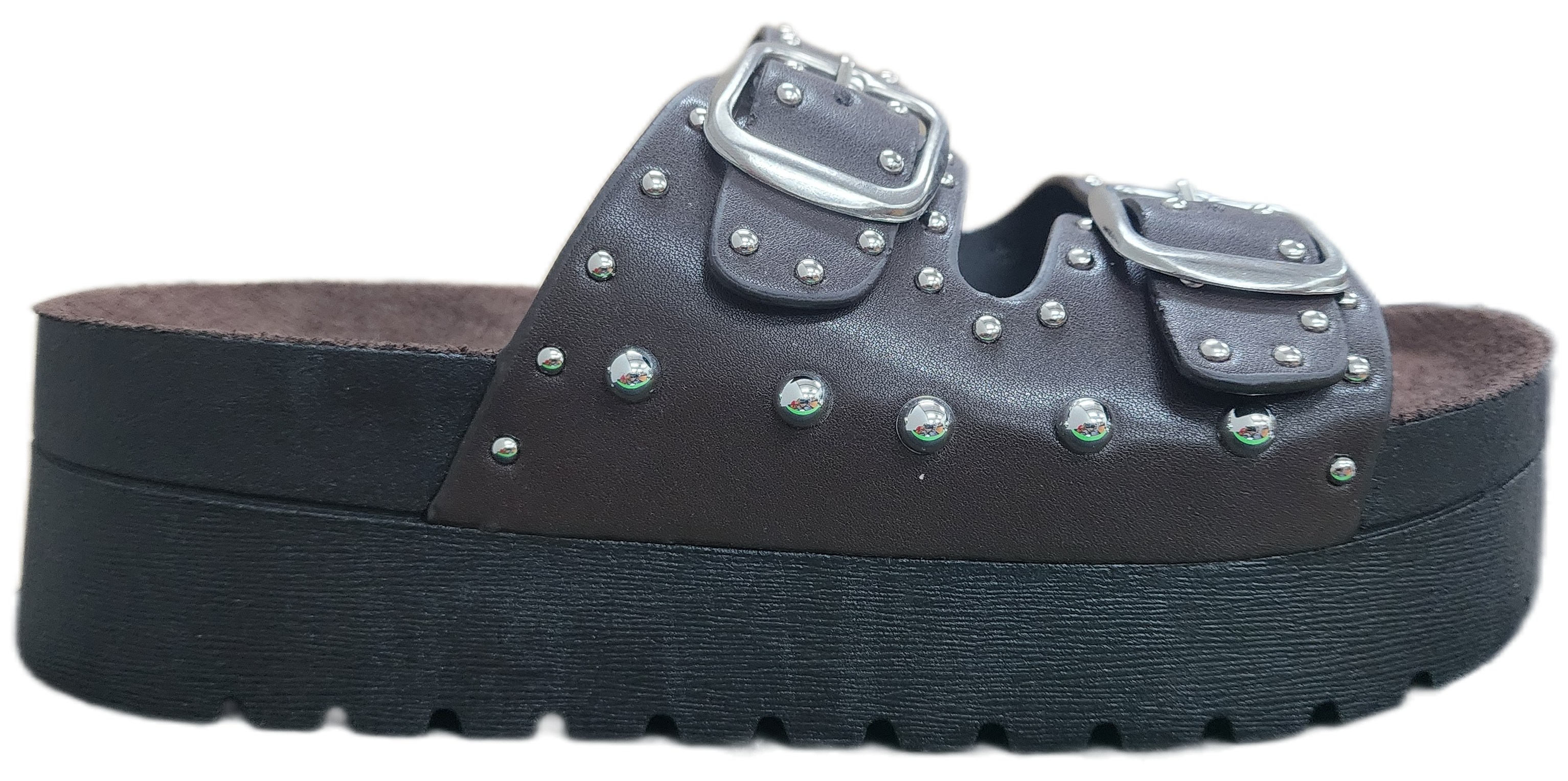 Ladies Platform Sandal Studded Brown F0271-199