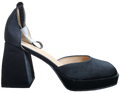 Ladies Block Heel Platform Black Satin WIN-1048