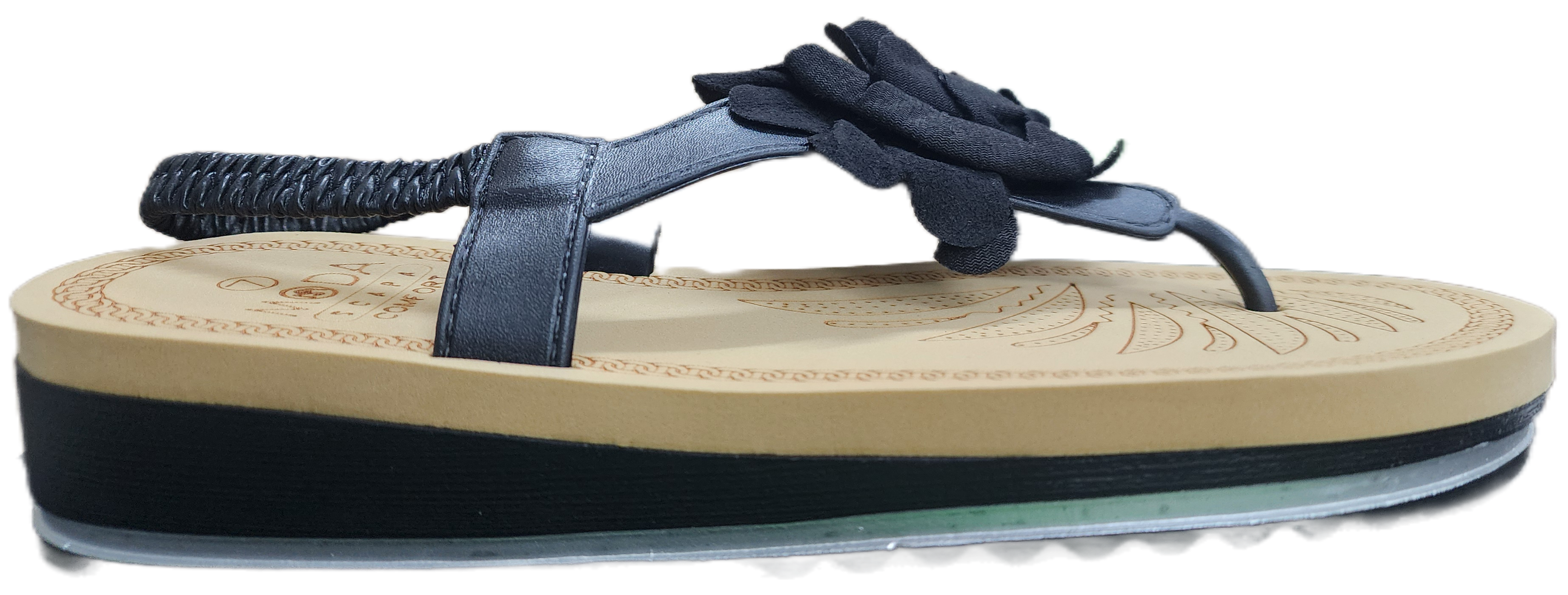 Ladies Sandal Black Flower Sling-Back F0269-54