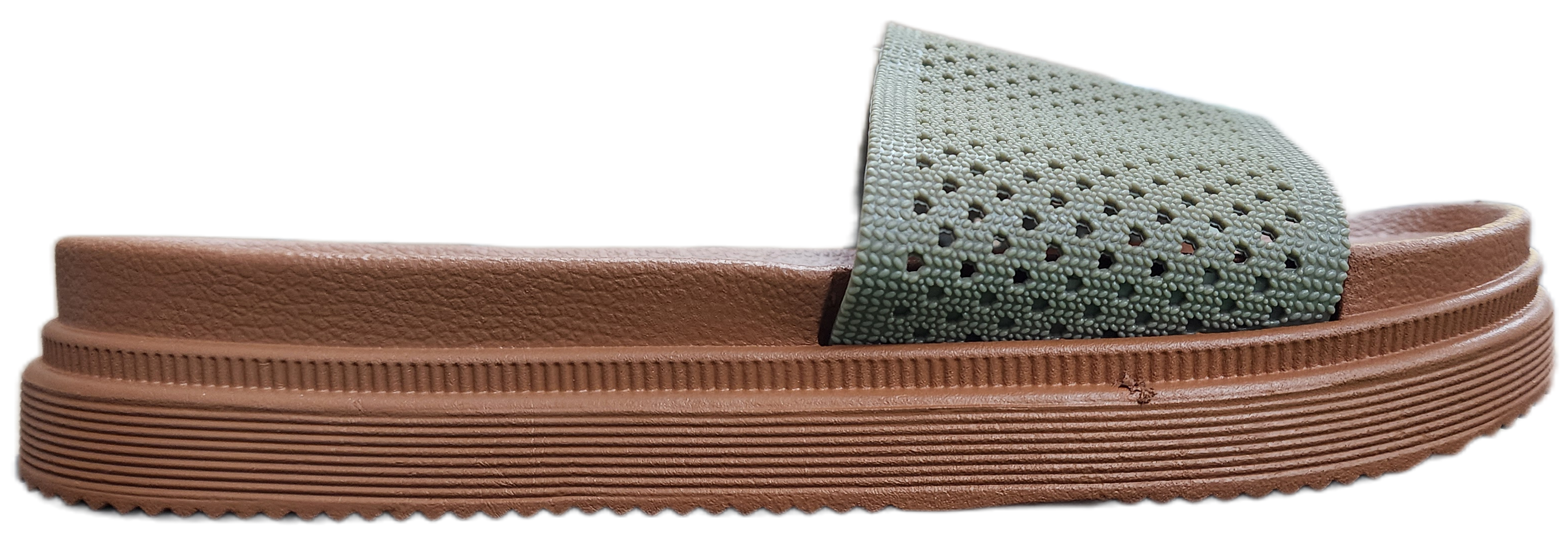 Ladies Platform Sandal Tan/Olive F0282-53