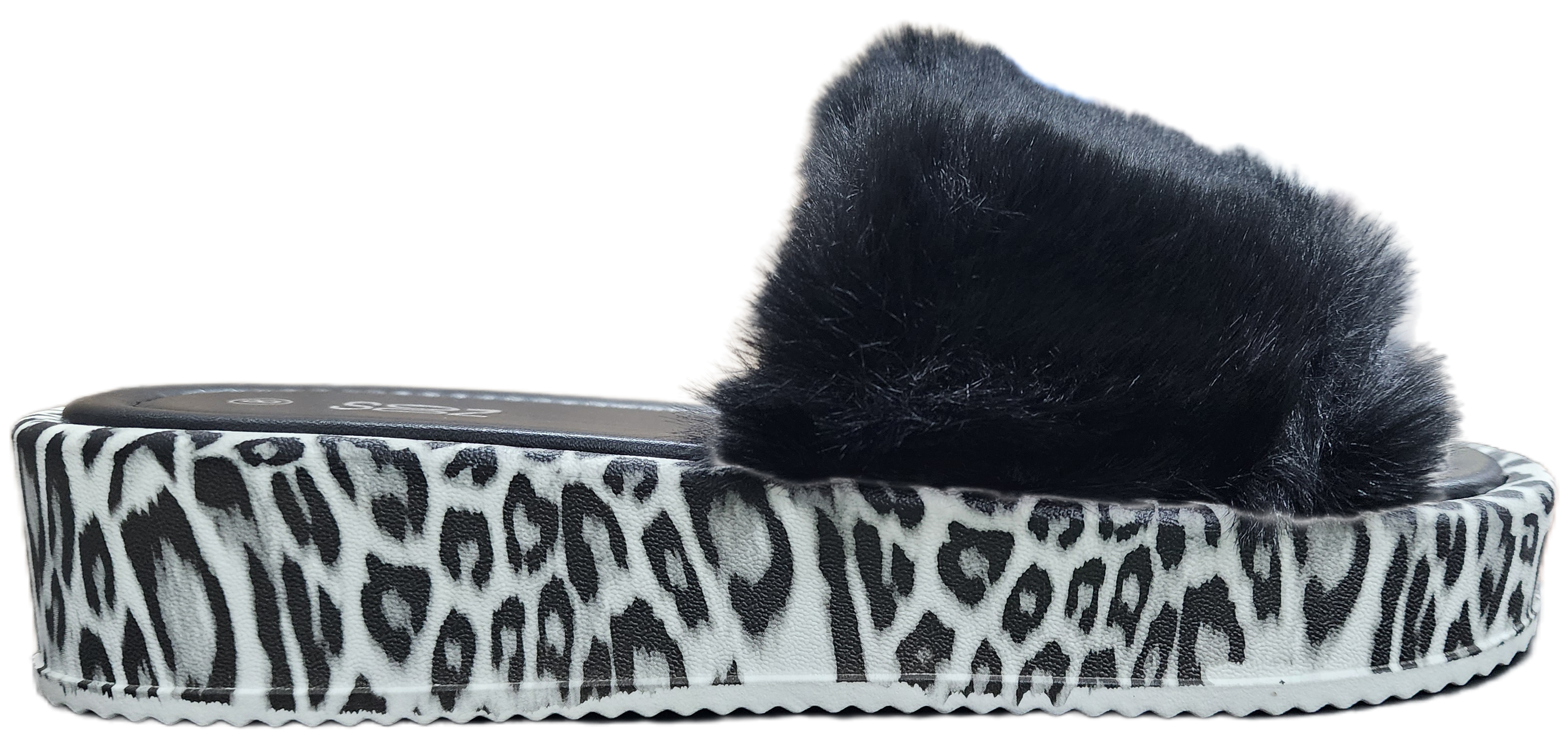 Ladies Platform Fur Animal/Black Sandal F0208-947