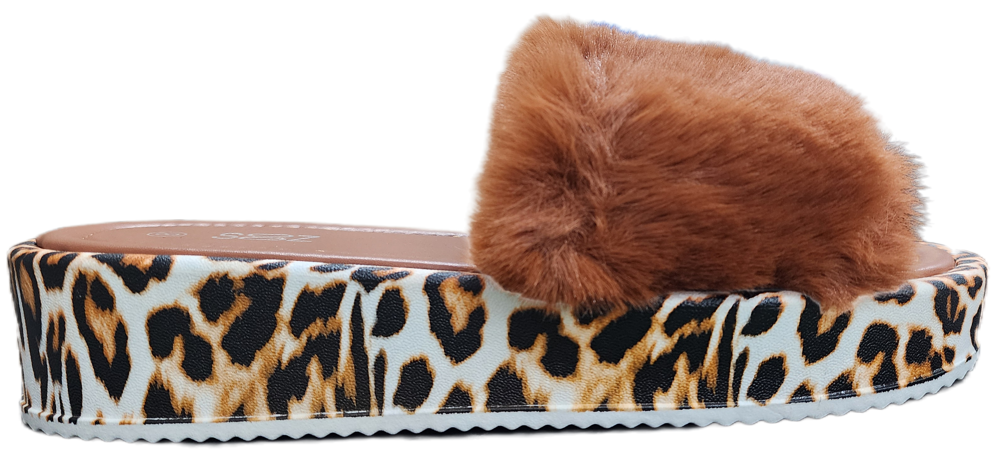 Ladies Platform Fur Animal/Tan Sandal F0208-947