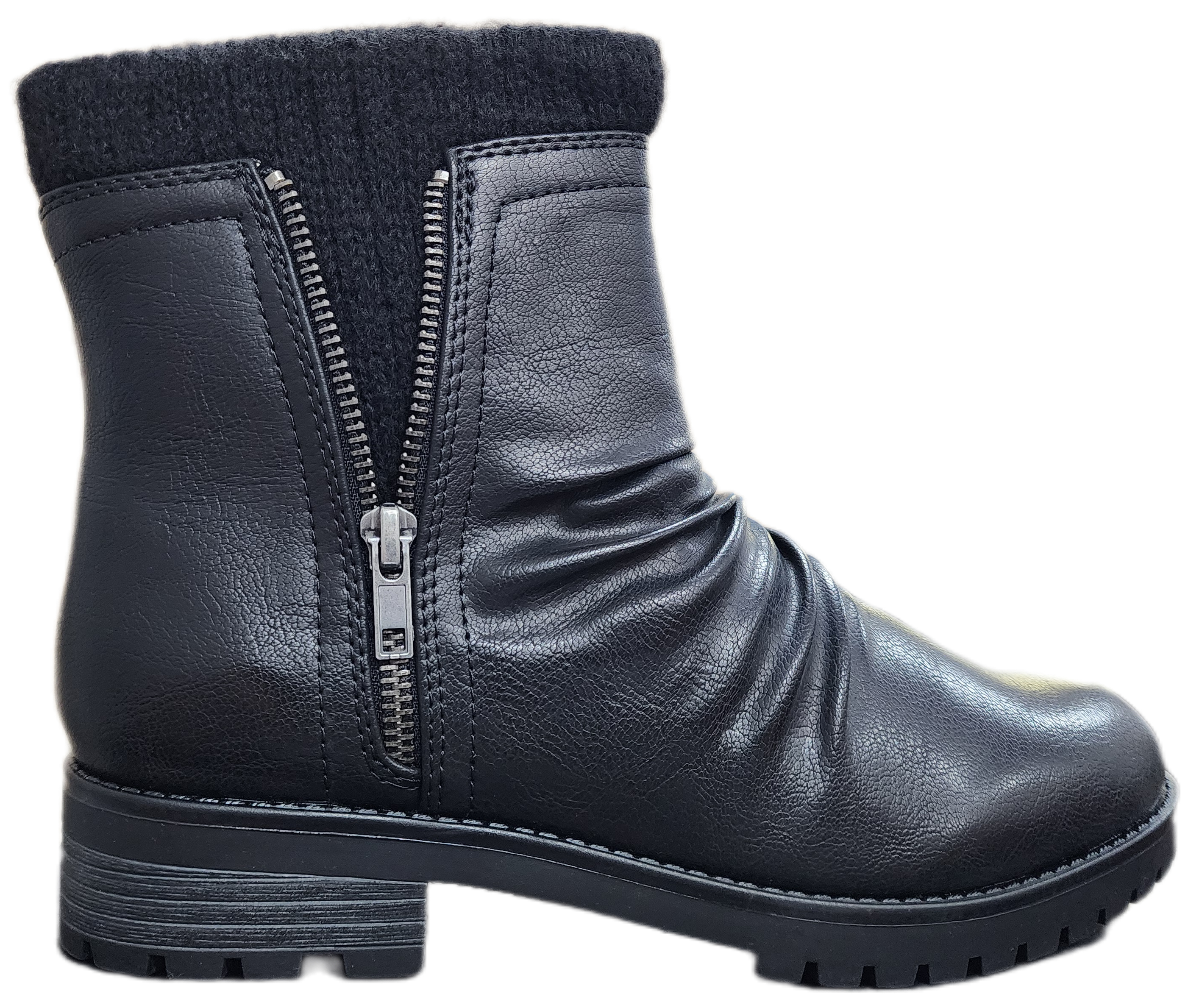 Ladies Ankle Boot Pleather Zip/Wool Black WIN-1500