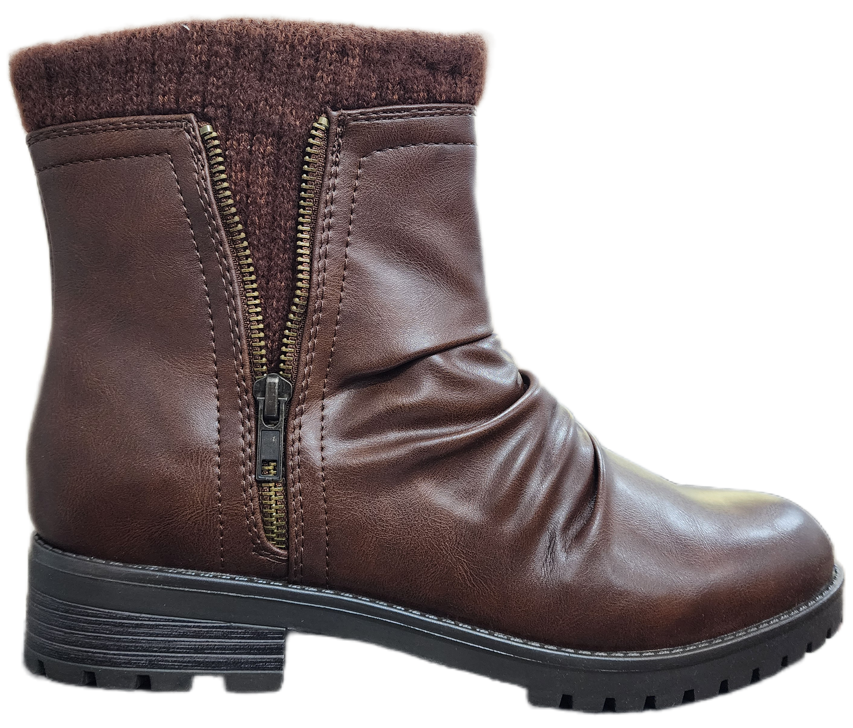 Ladies Ankle Boot Pleather Zip/Wool Brown WIN-1500