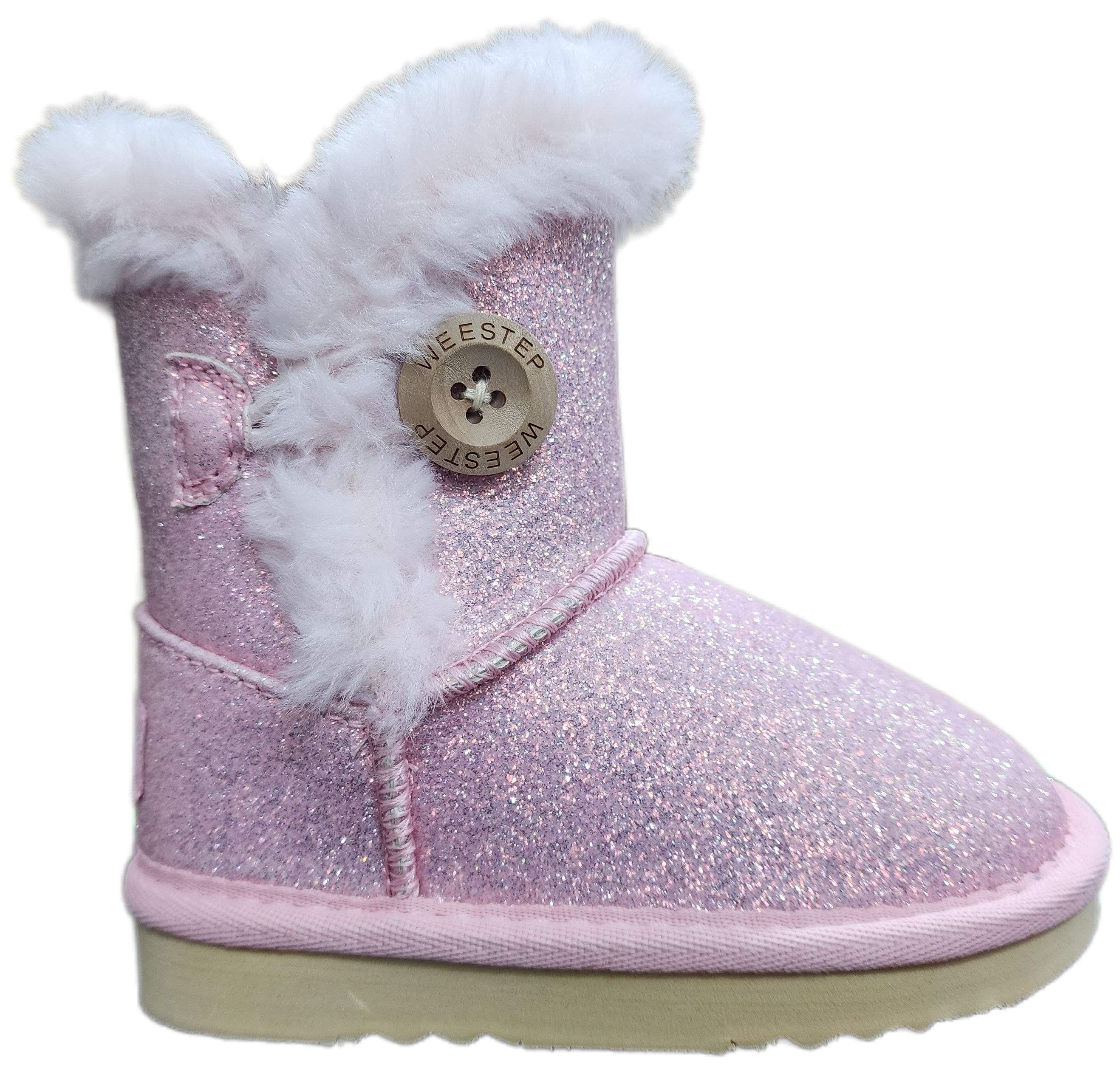 Kids Girls Fleece Ugg Boot Glitter Pink WIN-1465