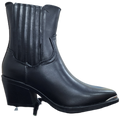 Ladies Medium Heel Boot Silver Tip Pleather Black WIN-1429