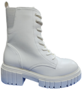 Ladies Platform Pleather Lace-Up Heel Boot White WIN-1451