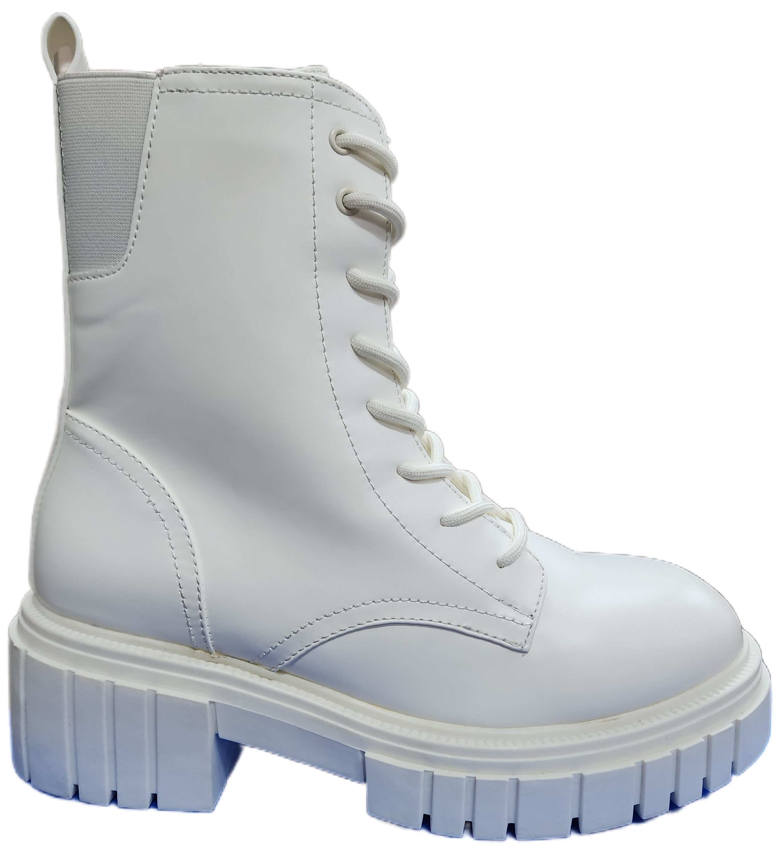 Ladies Platform Pleather Lace-Up Heel Boot White WIN-1451