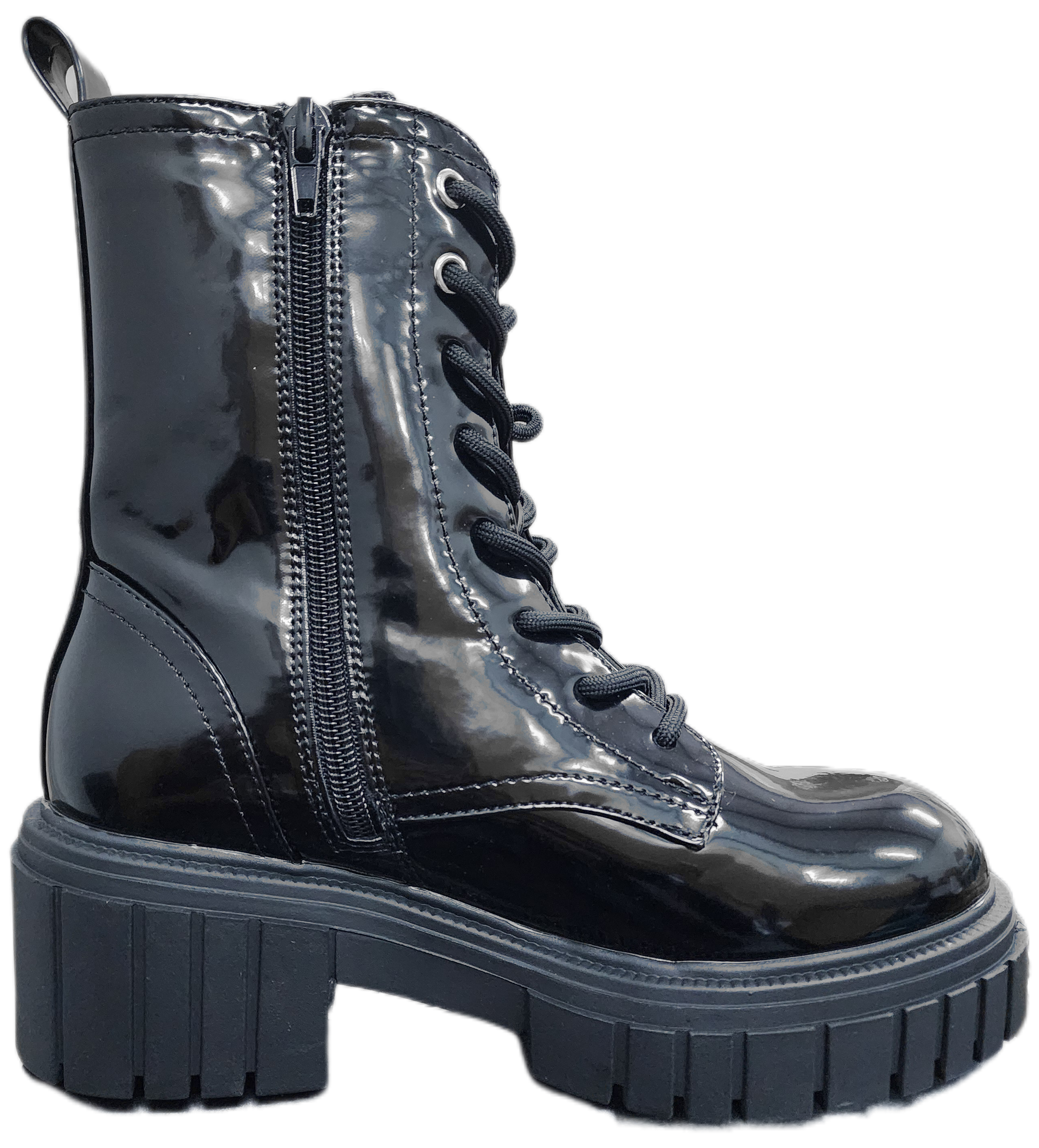 Ladies Platform Pleather Lace-Up Heel Boot Black WIN-1451