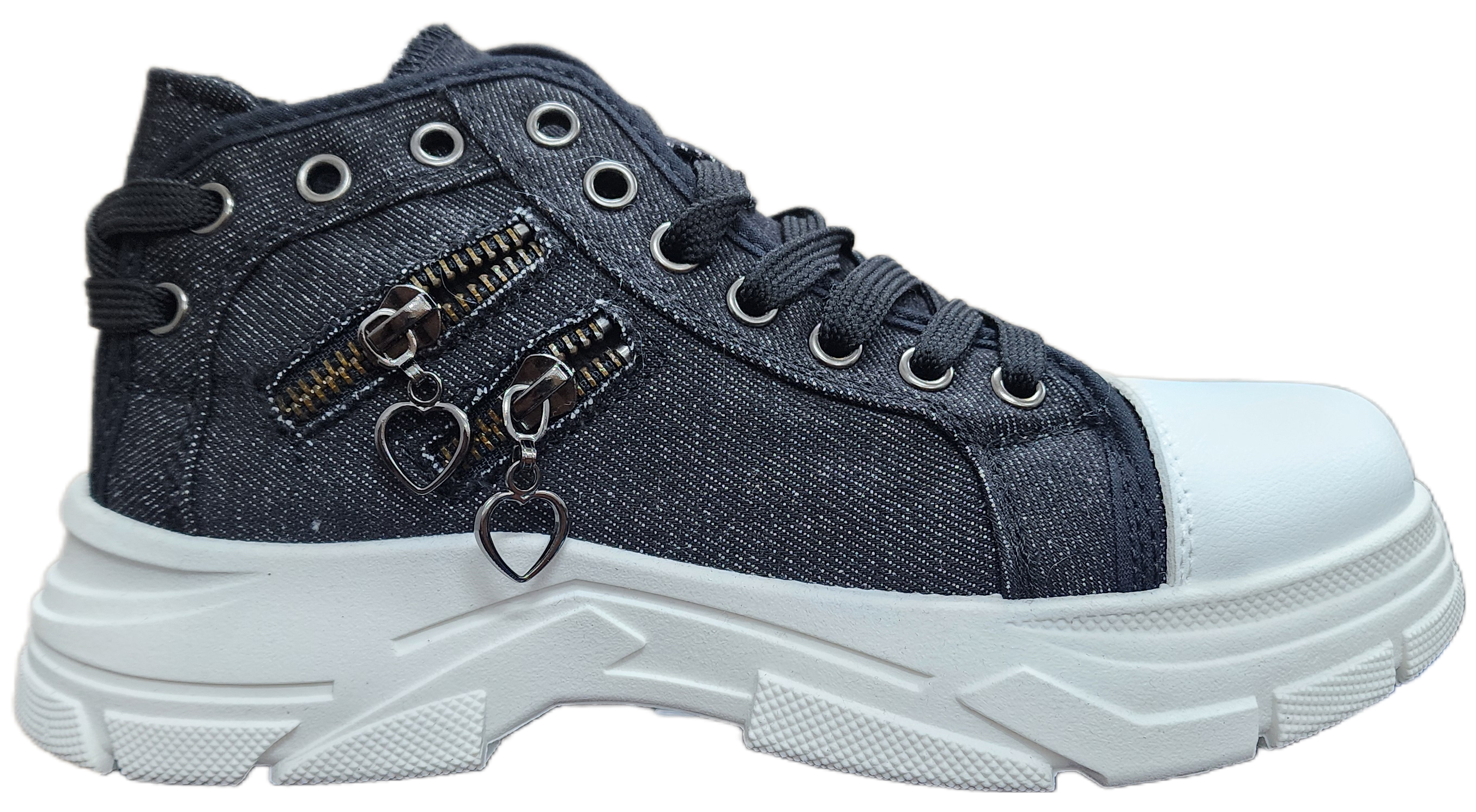 Ladies Platform Sneakers Black Denim ZL-263-1