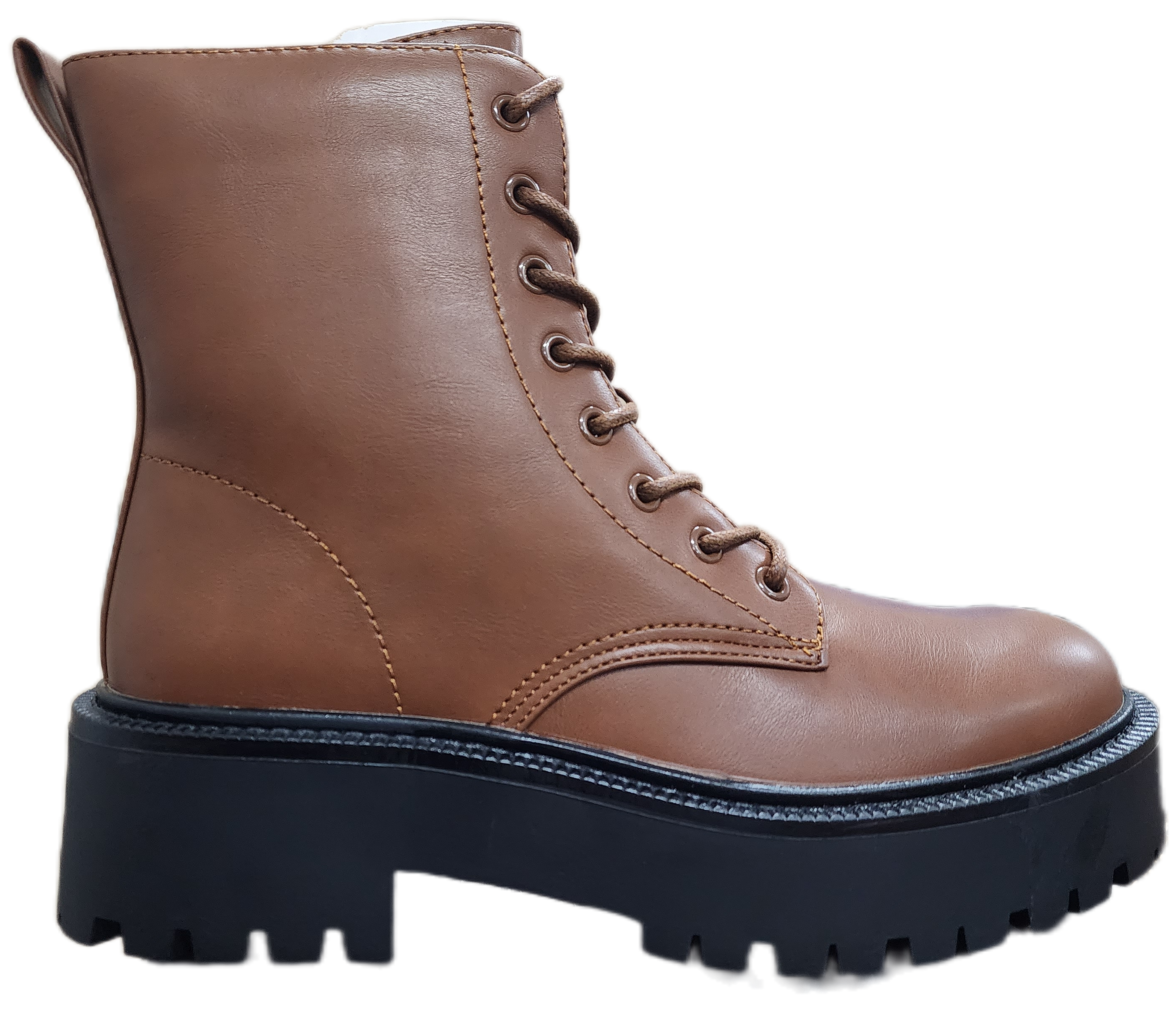 Ladies Platform Pleather Lace-Up Boot Brown WIN-1445