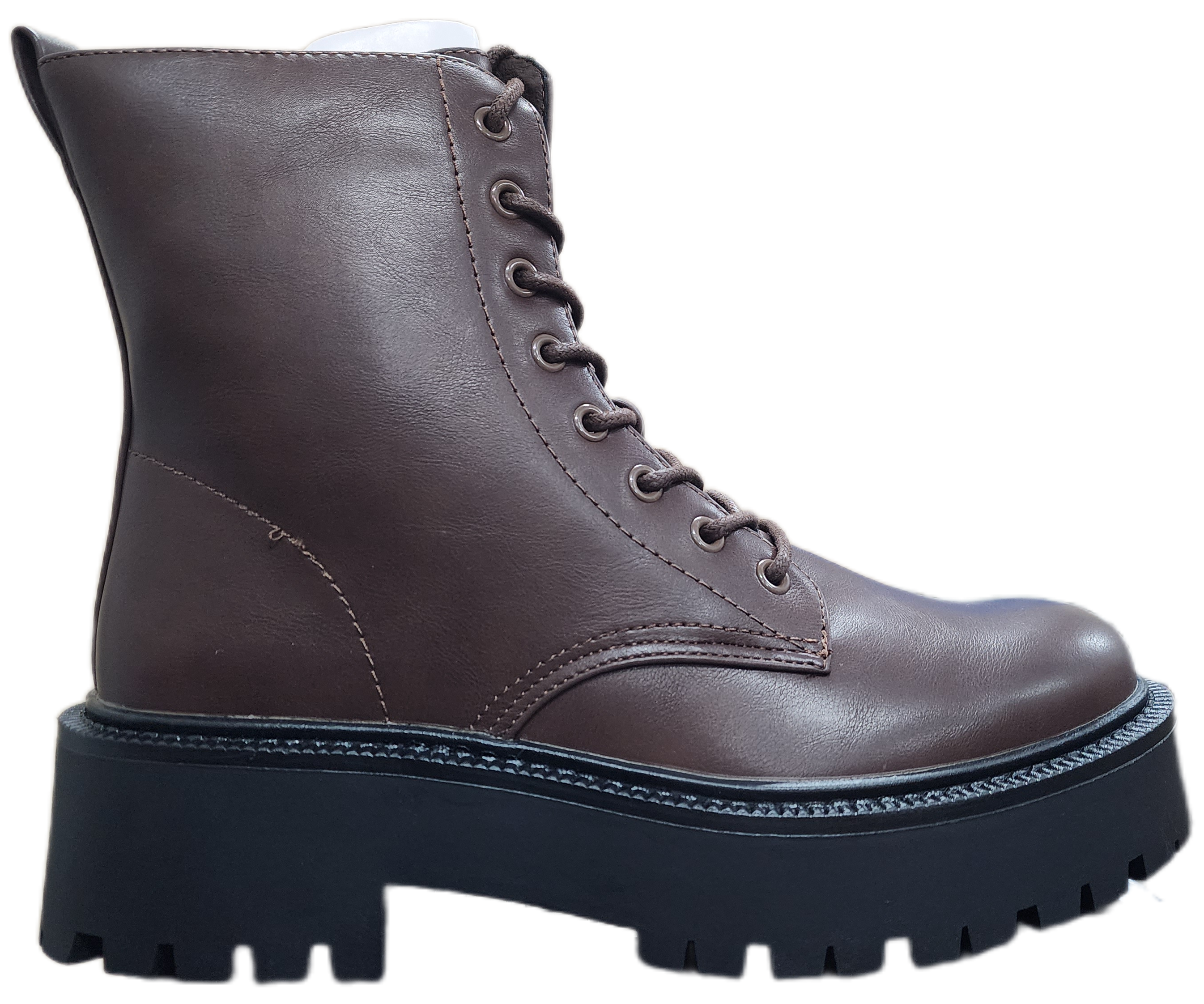 Ladies Platform Pleather Lace-Up Boot Dark Brown WIN-1445