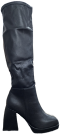 Ladies High Heel Knee High Leather Boot Black WIN-1192