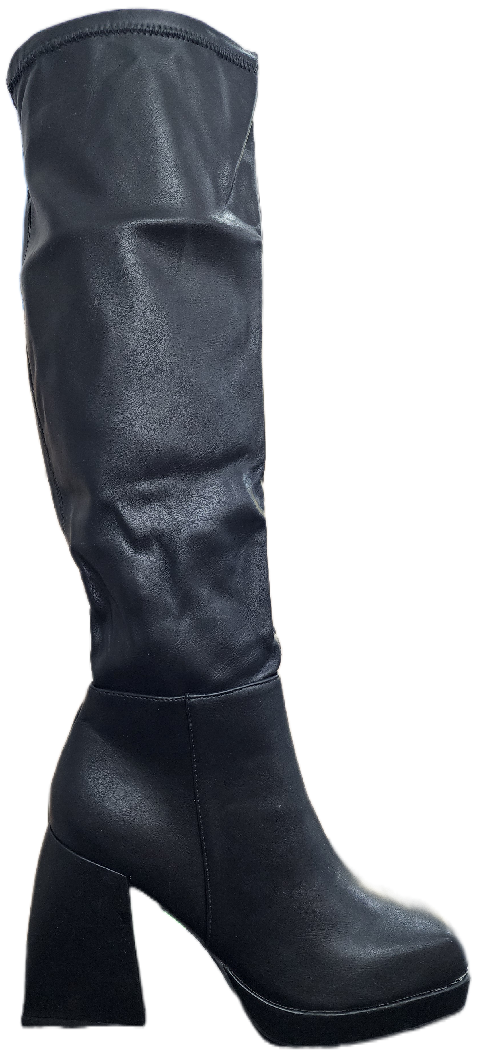 Ladies High Heel Knee High Leather Boot Black WIN-1192