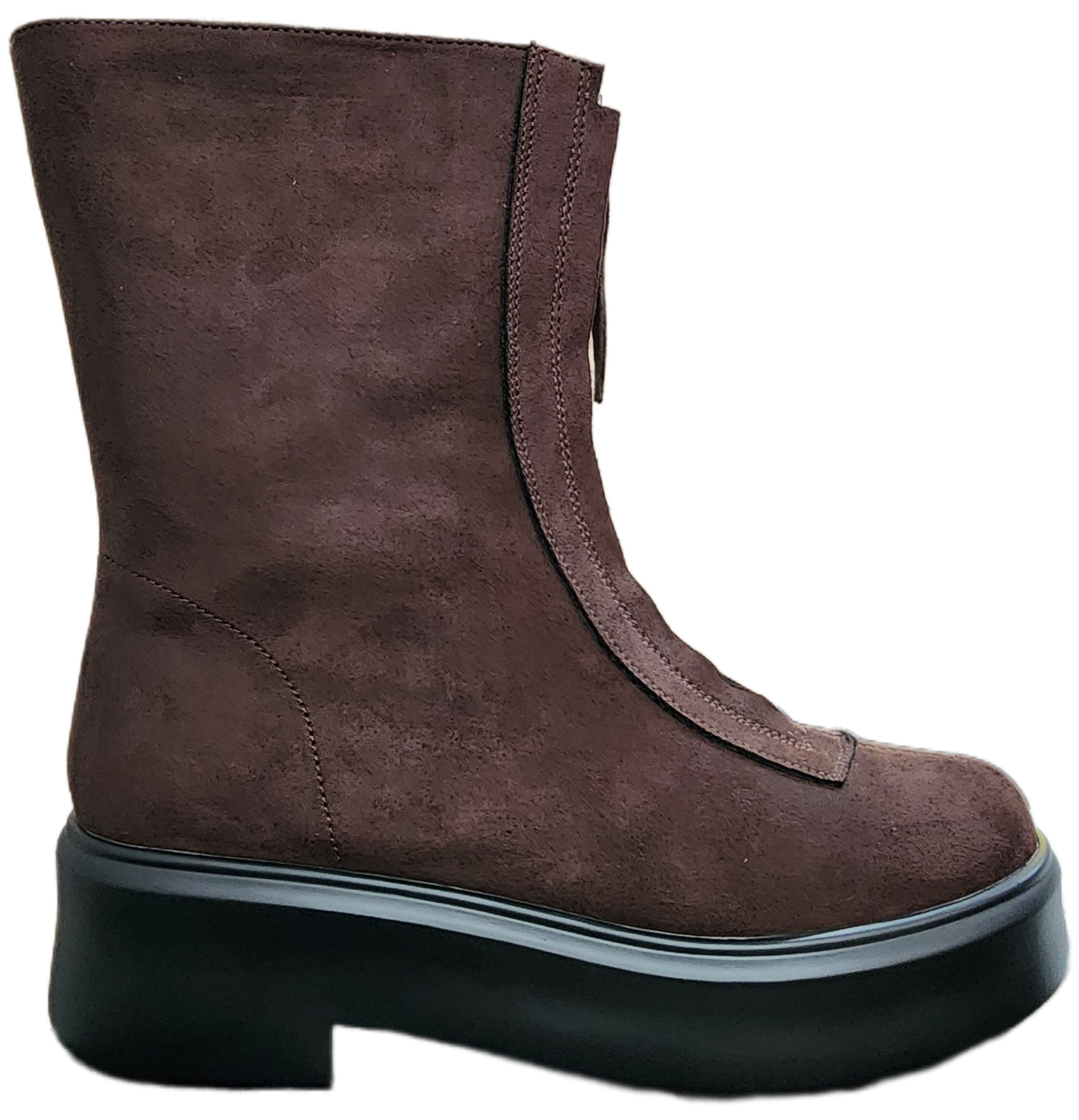 Ladies Suede Zip Platform Boot Choc WIN-1446