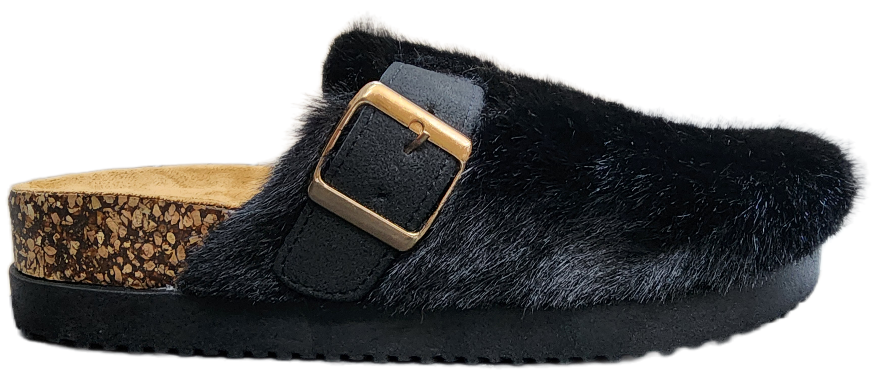 Ladies Closed Birkenstock Fur Black F0124-430