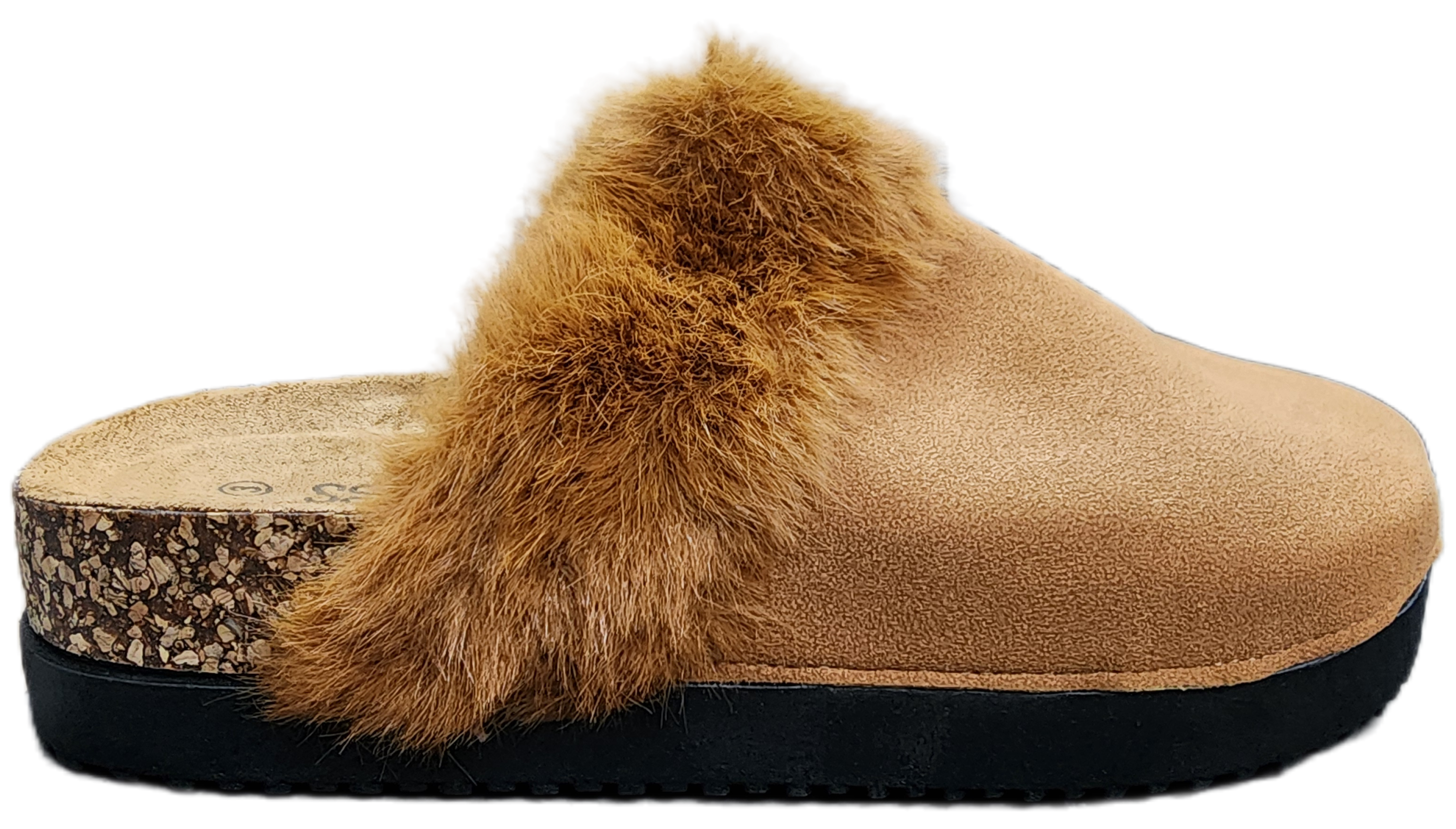 Ladies Slip-On Birkenstock Fur Trim Tan F0124-454