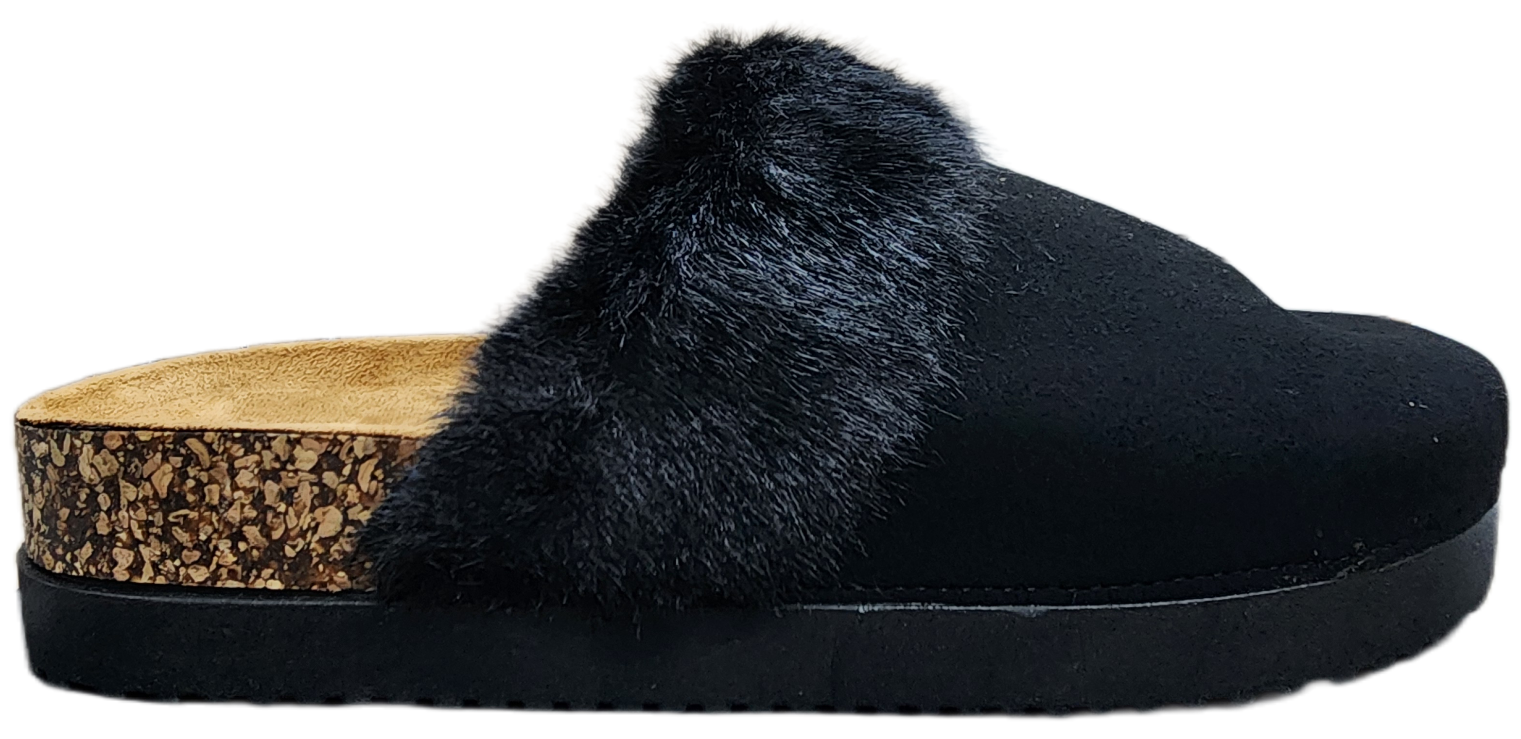 Ladies Slip-On Birkenstock Fur Trim Black F0124-454