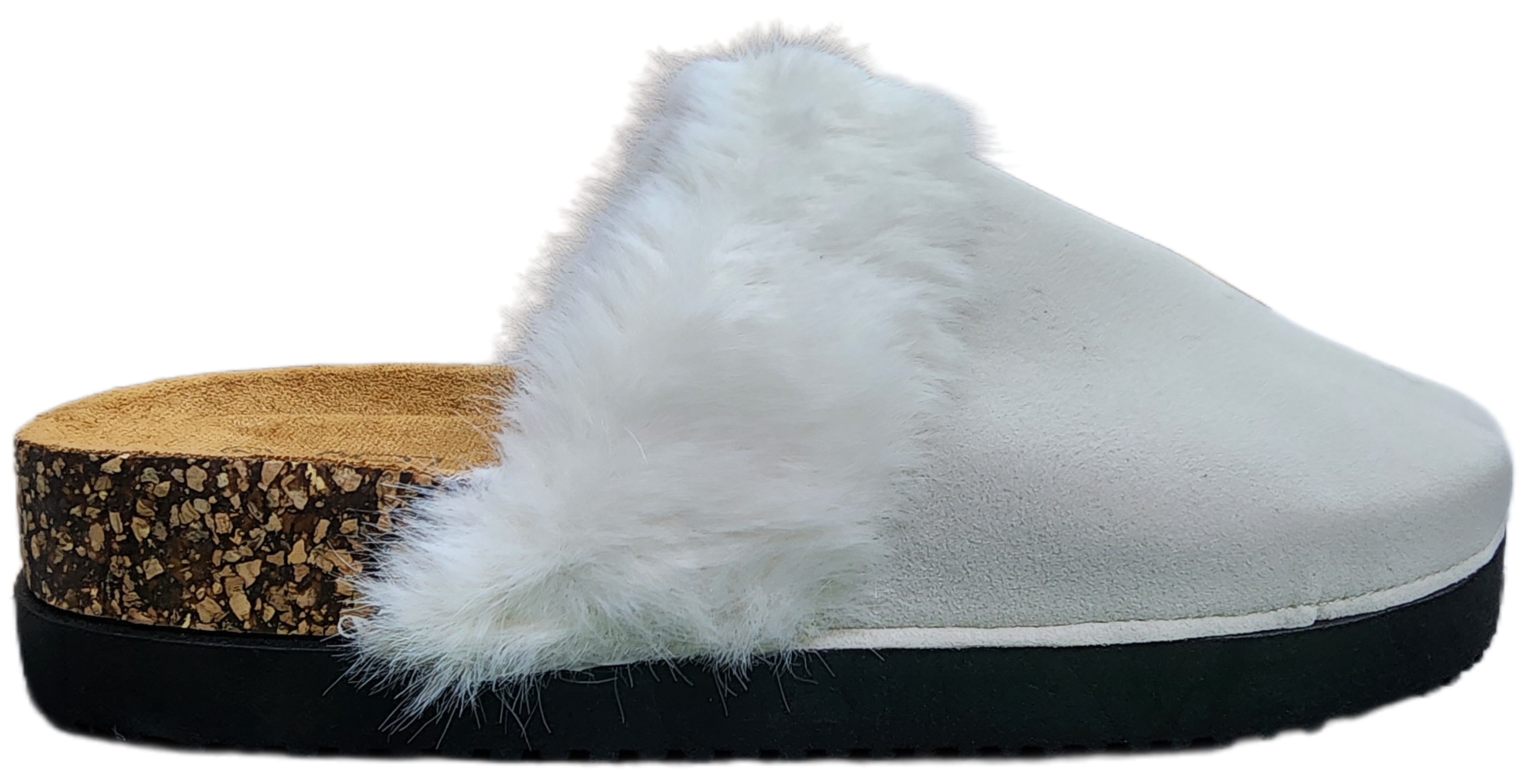 Ladies Slip-On Birkenstock Fur Trim White F0124-454
