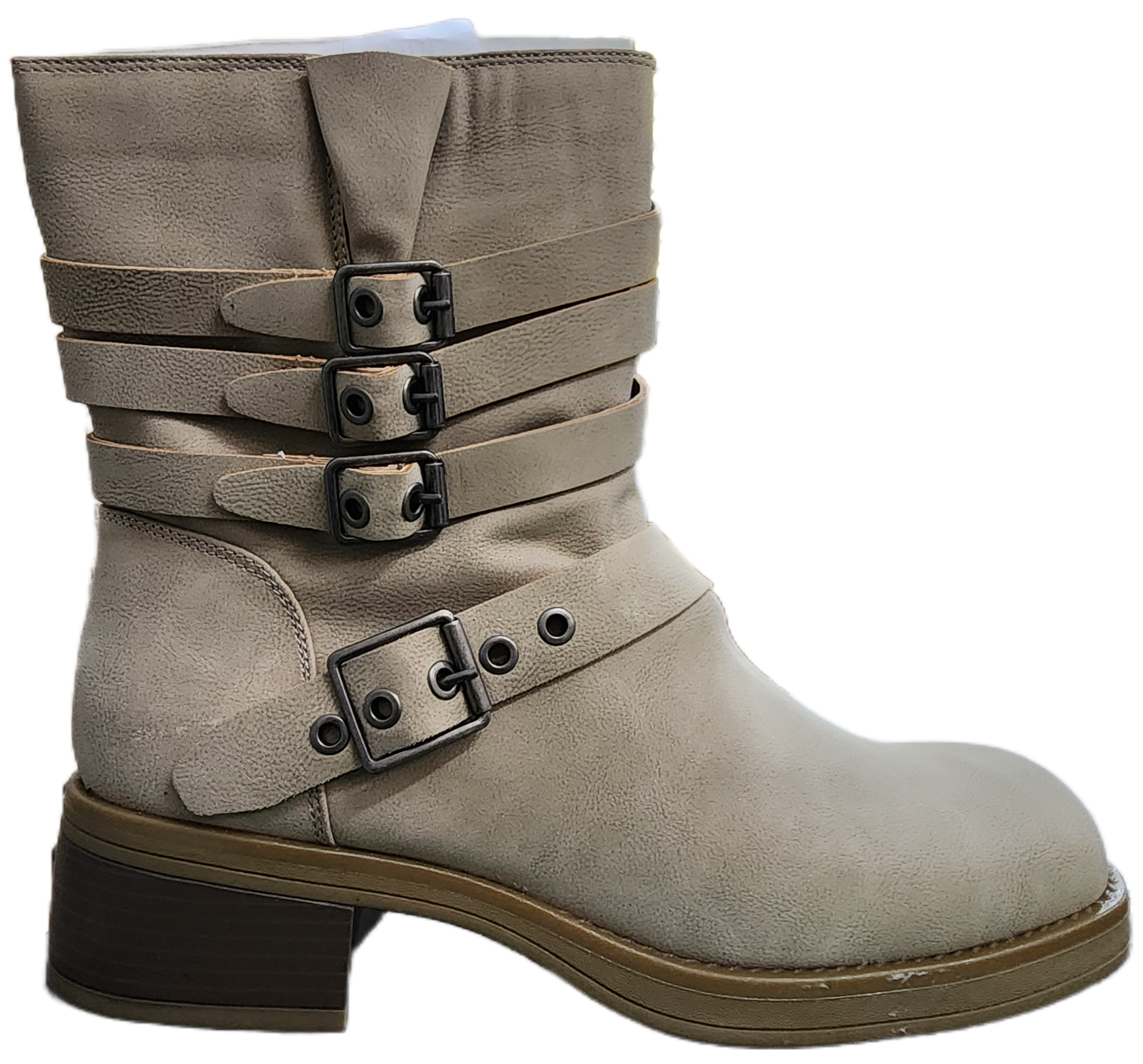 Ladies High Heel Boot W/ buckle Beige WIN-1499